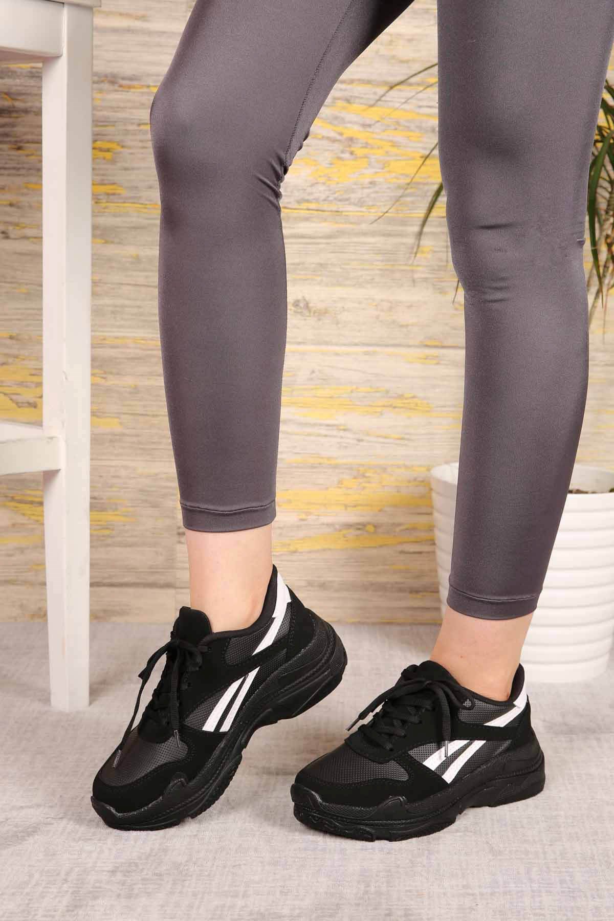 Bayan Spor - Z010 SİYAH NUBUK BEYAZ MAT