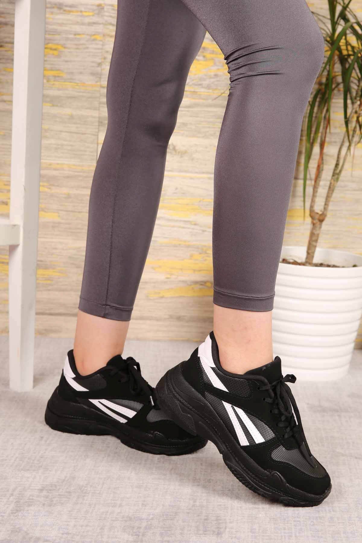 Bayan Spor - Z010 SİYAH NUBUK BEYAZ MAT