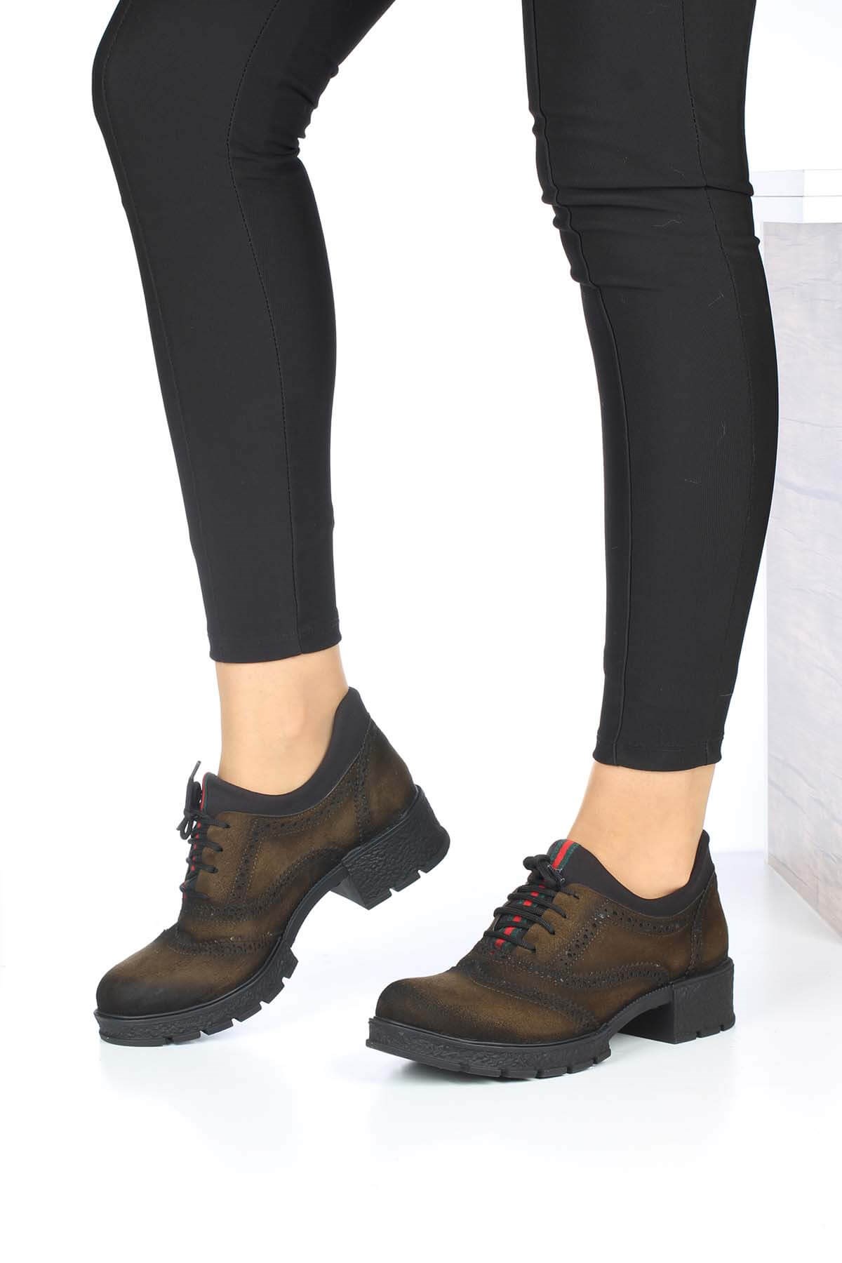 Bayan Spor Ayakkabı - 0326 HAKİ SÜET