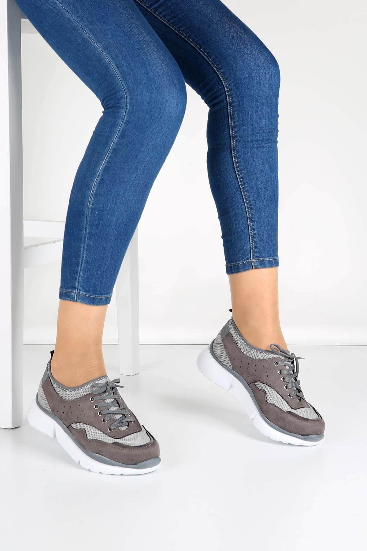 Bayan Spor Ayakkabı - 3653 GRİ TRİKO