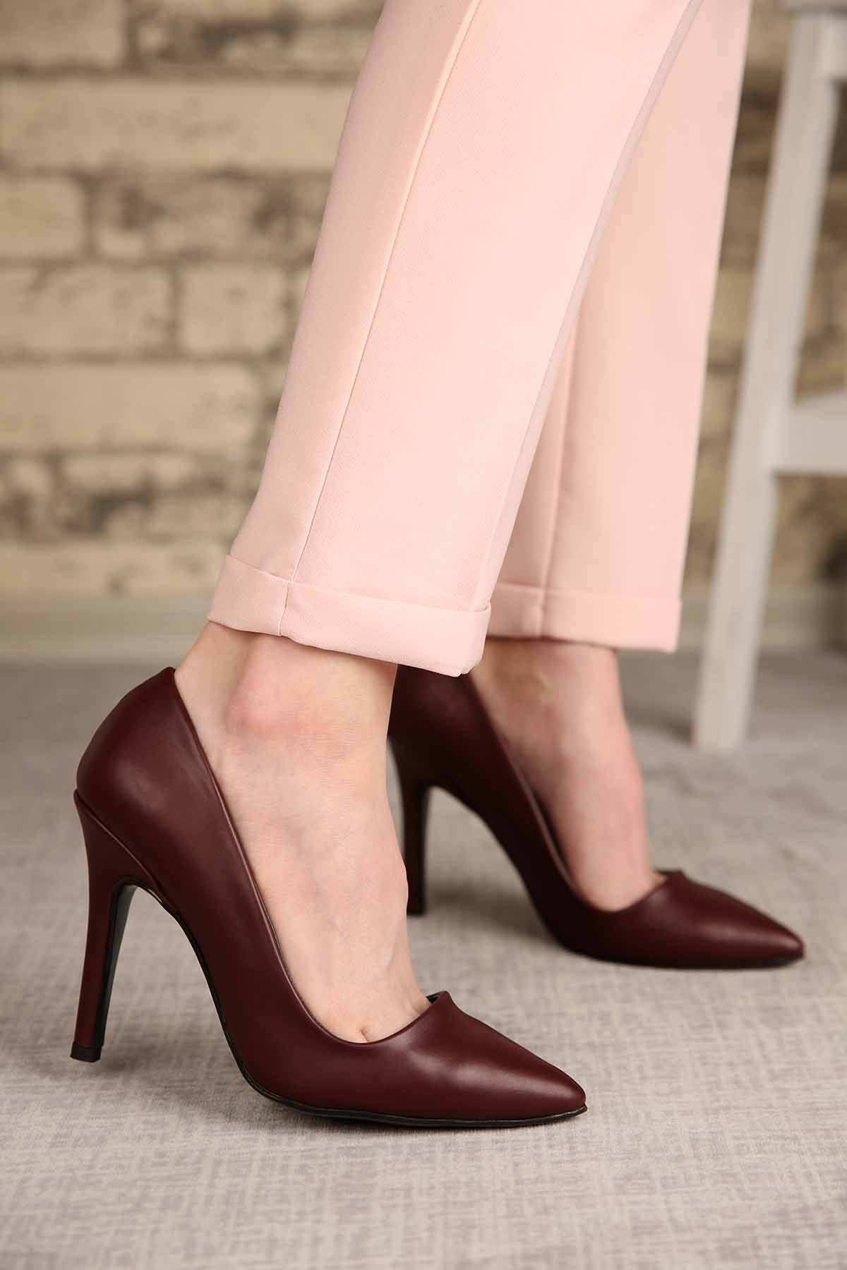 Bayan Stiletto  Ayakkabı BORDO CİLT