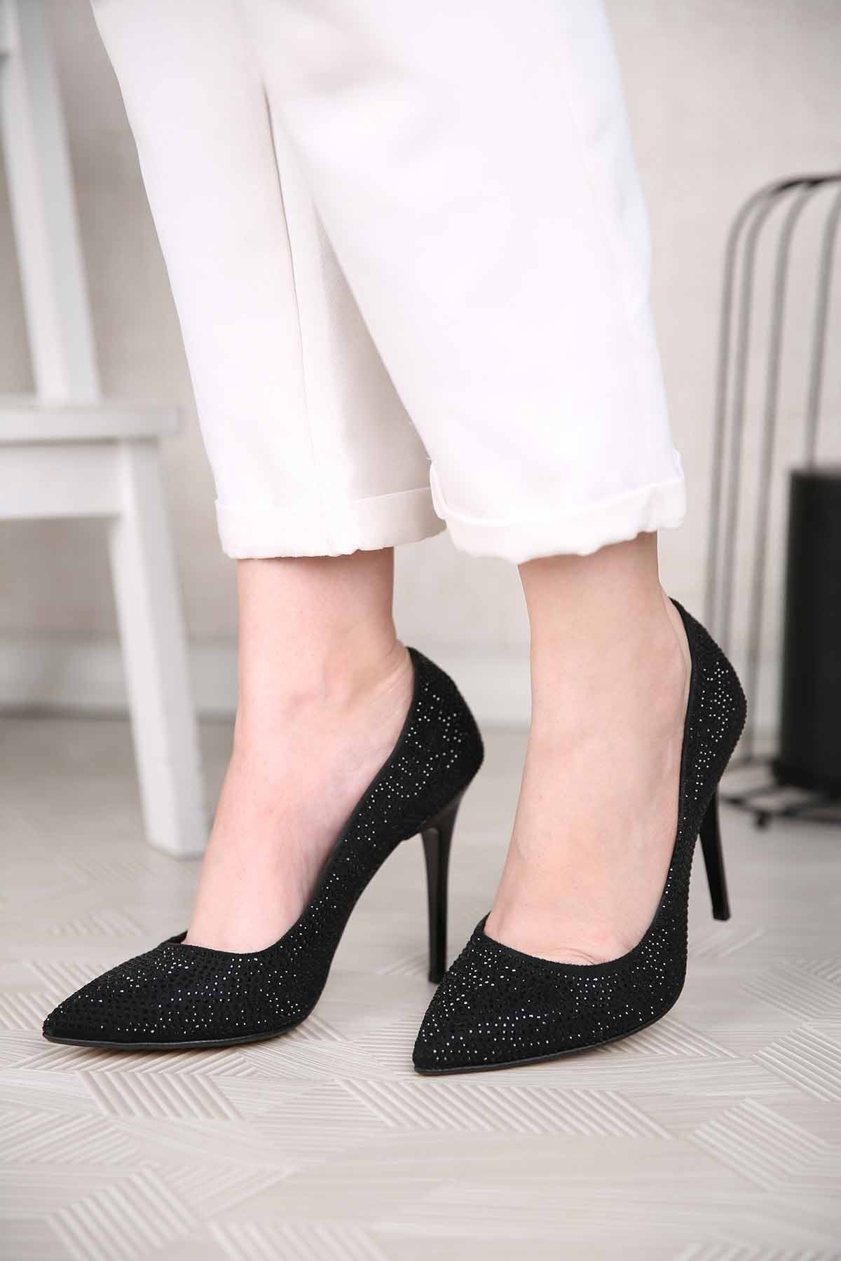 Bayan Taşlı Stiletto - 6950 SİYAH