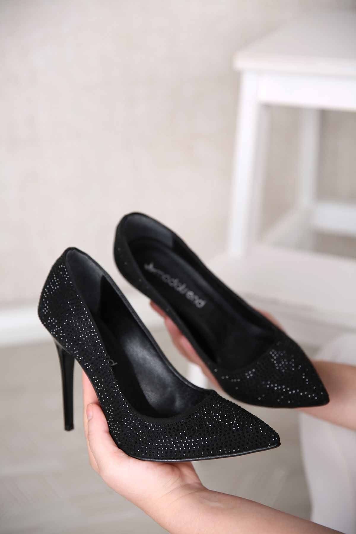 Bayan Taşlı Stiletto - 6950 SİYAH
