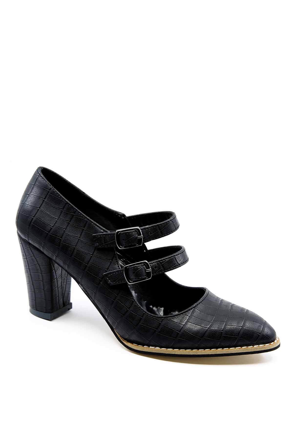 Bayan Topuklu Günlük  Ayakkabı - 5941 SİYAH KROKO