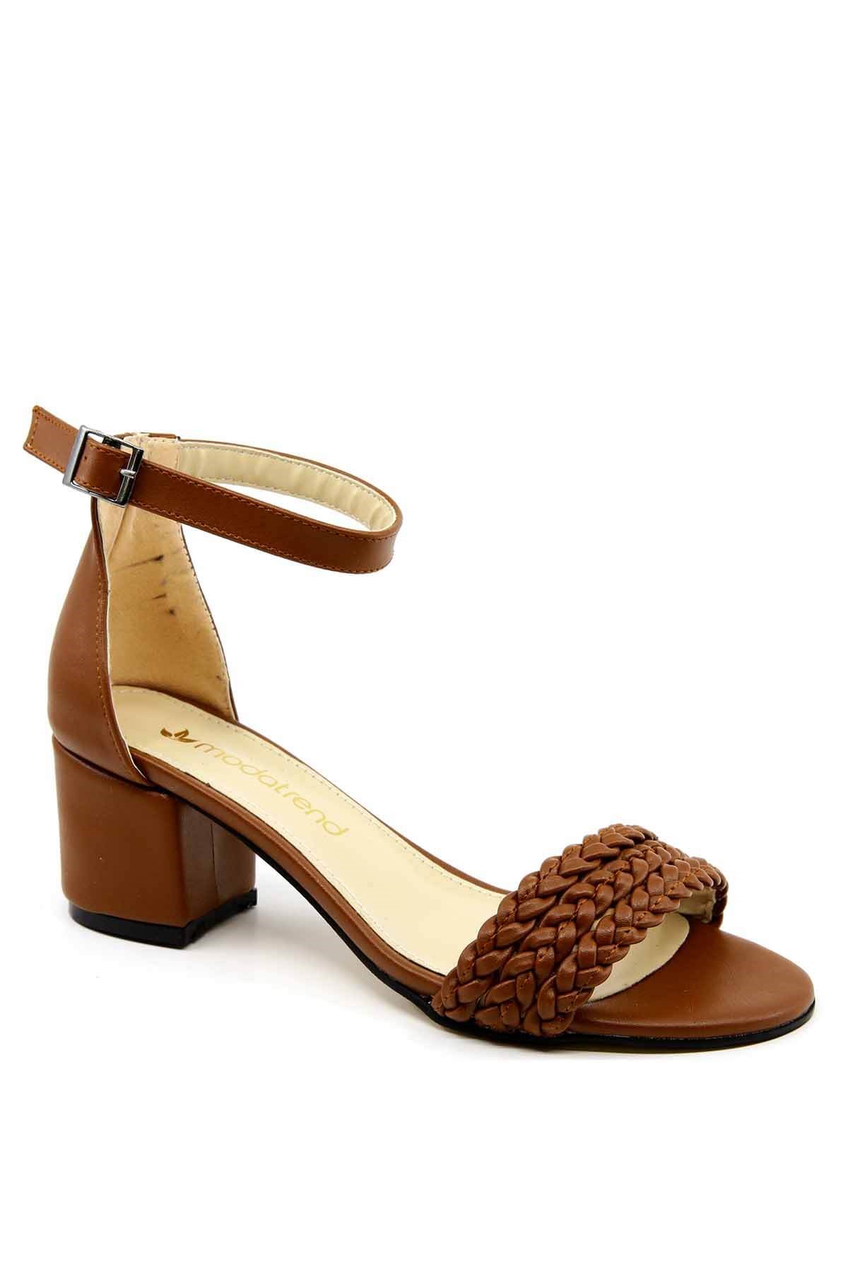 Bayan Topuklu Sandalet  -6154 TABA CİLT