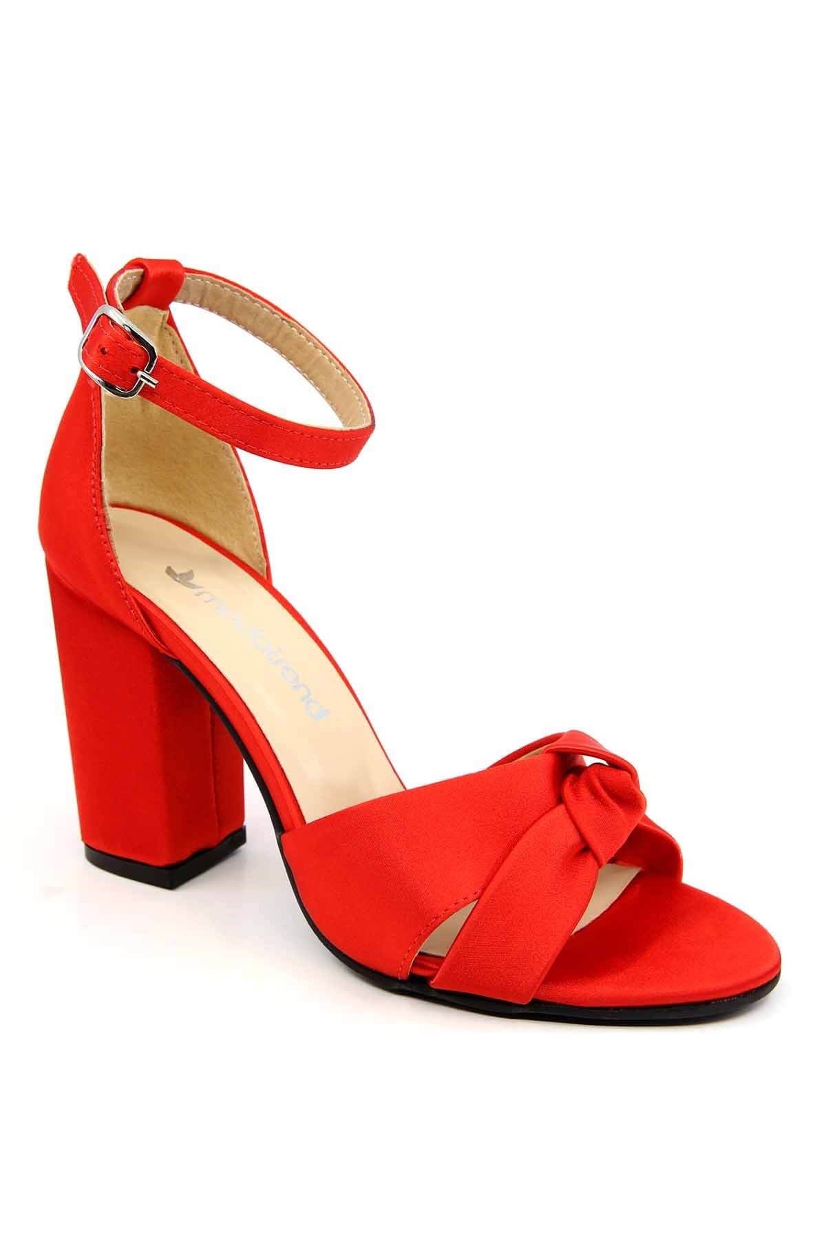 Bayan Topuklu Saten  Sandalet - S2460 KIRMIZI SATEN