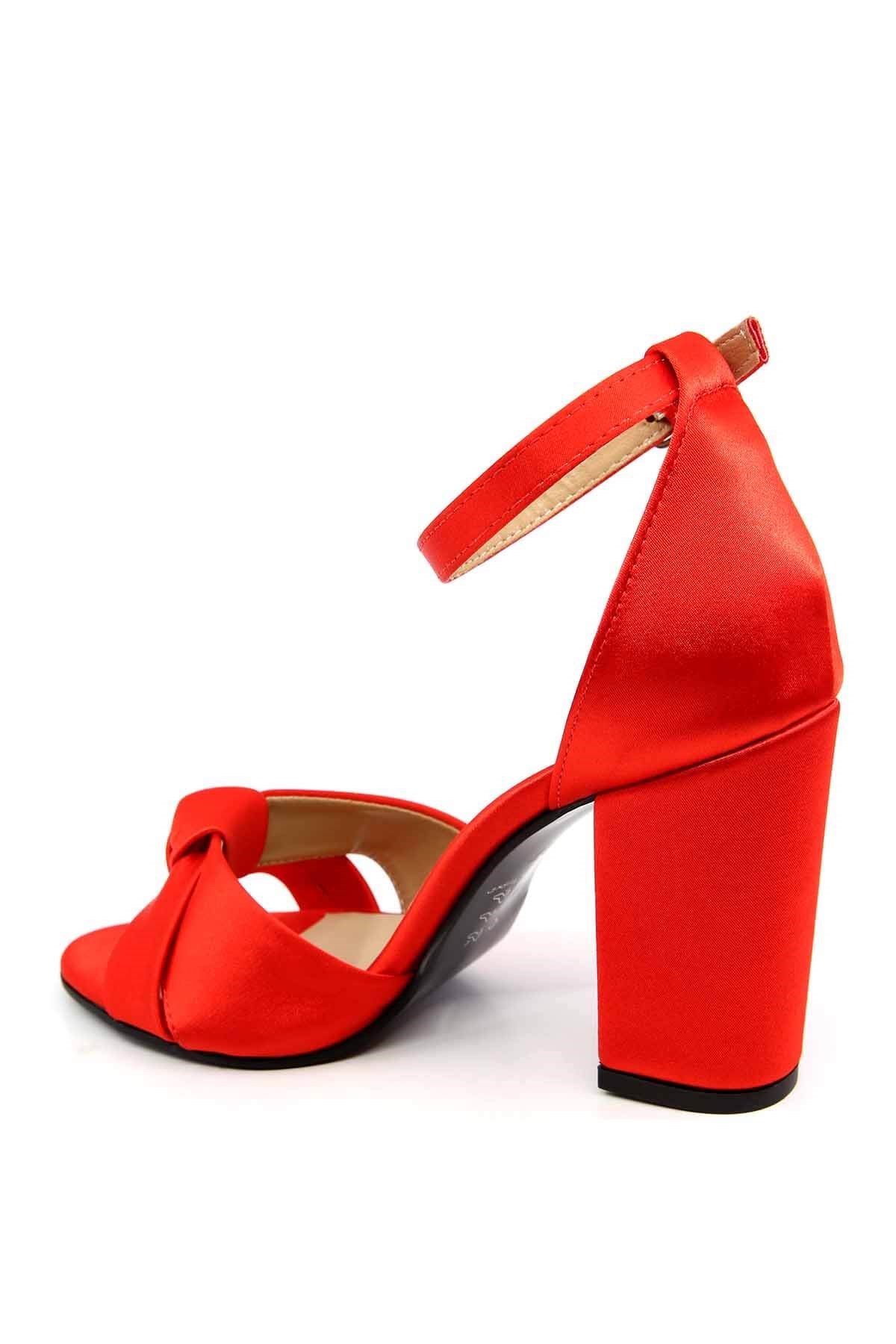 Bayan Topuklu Saten  Sandalet - S2460 KIRMIZI SATEN