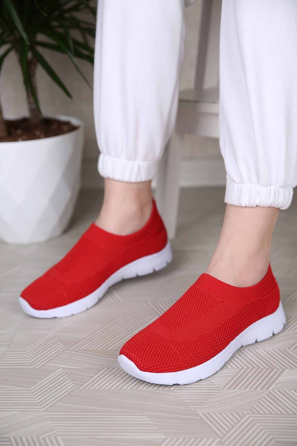 Bayan Triko Spor Ayakkabı - N049 KIRMIZI