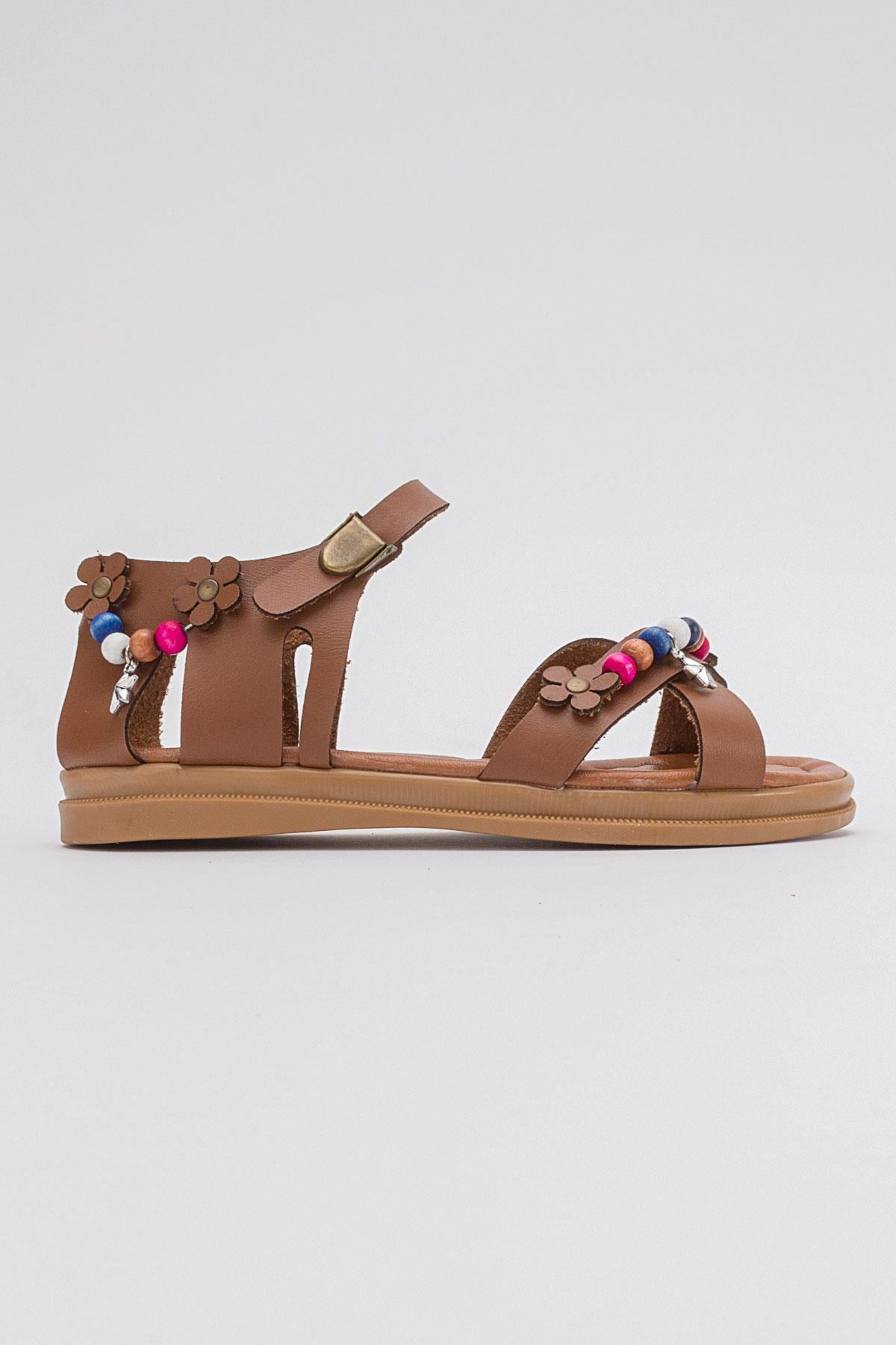 Boncuklu Çocuk Sandalet 31-35 TABA CİLT