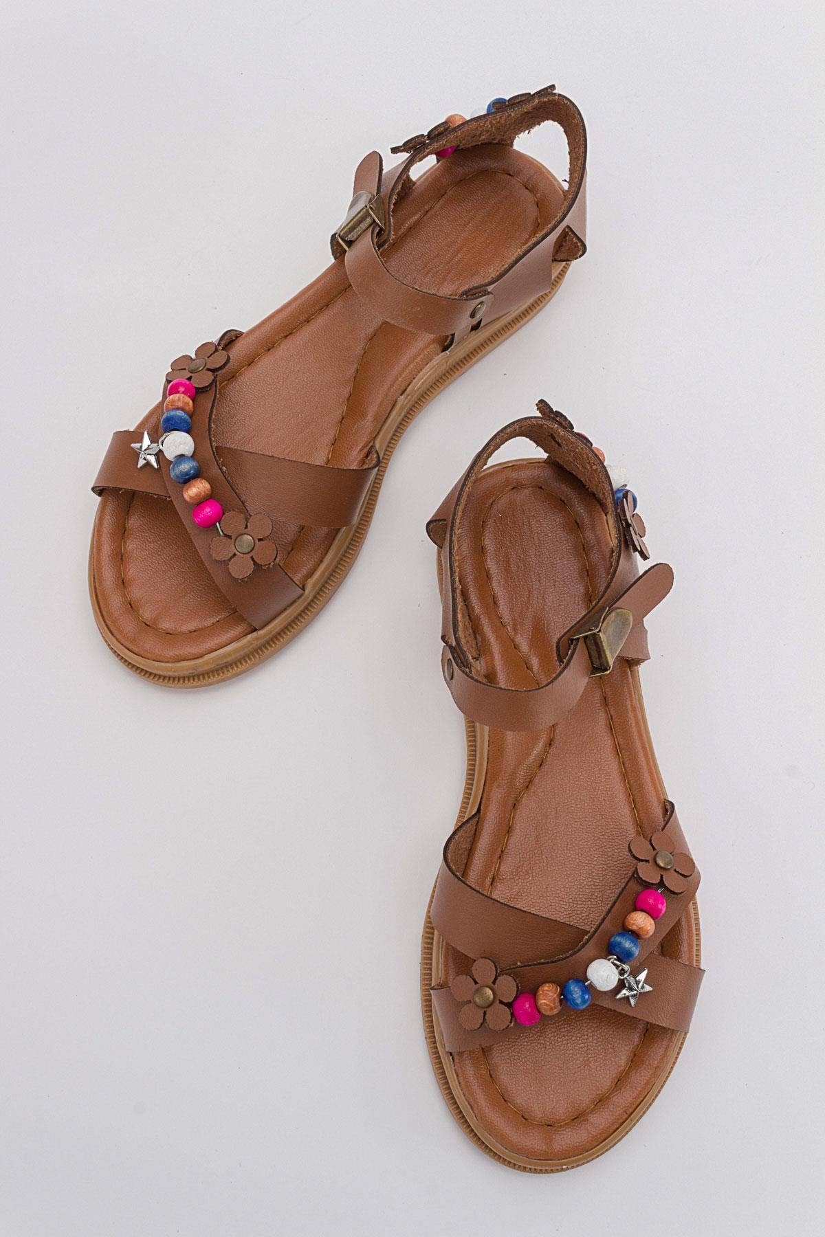 Boncuklu Çocuk Sandalet 31-35 TABA CİLT