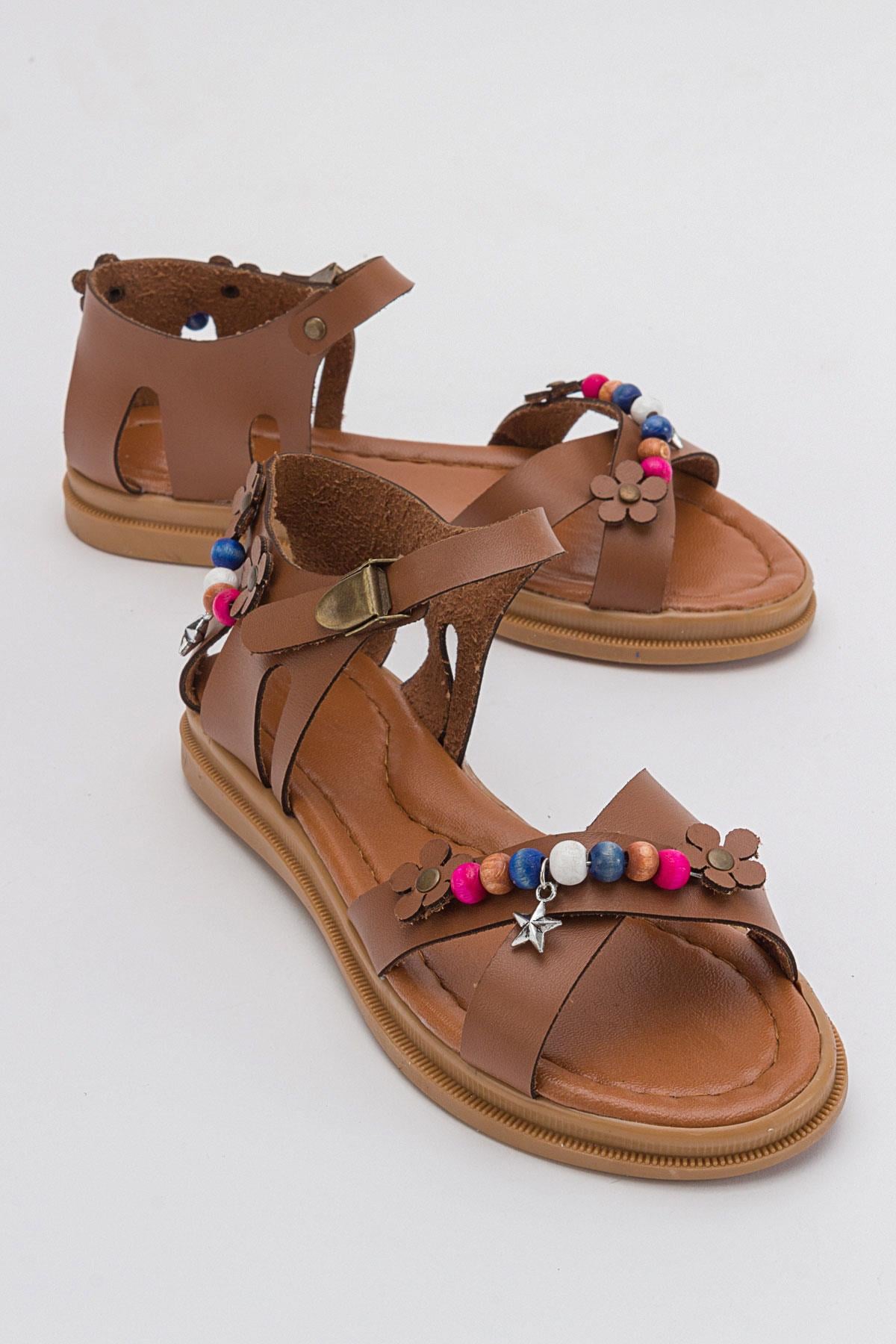 Boncuklu Çocuk Sandalet 31-35 TABA CİLT