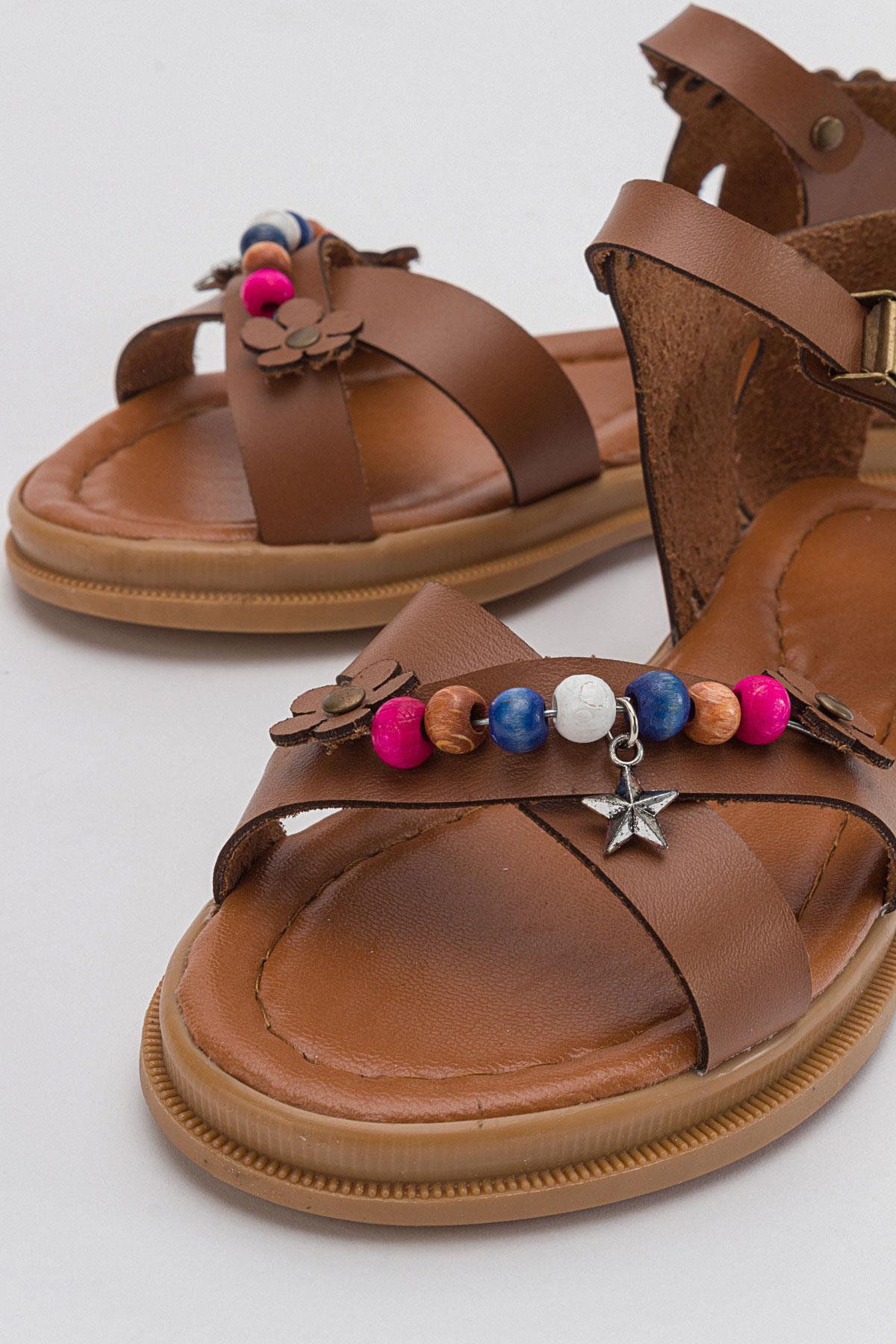 Boncuklu Çocuk Sandalet 31-35 TABA CİLT