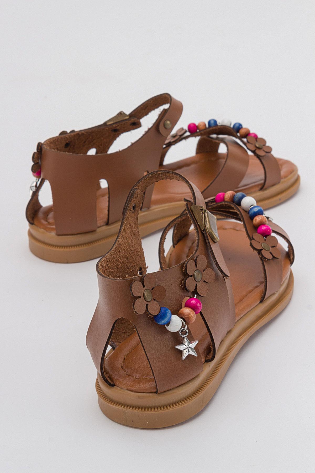 Boncuklu Çocuk Sandalet 31-35 TABA CİLT