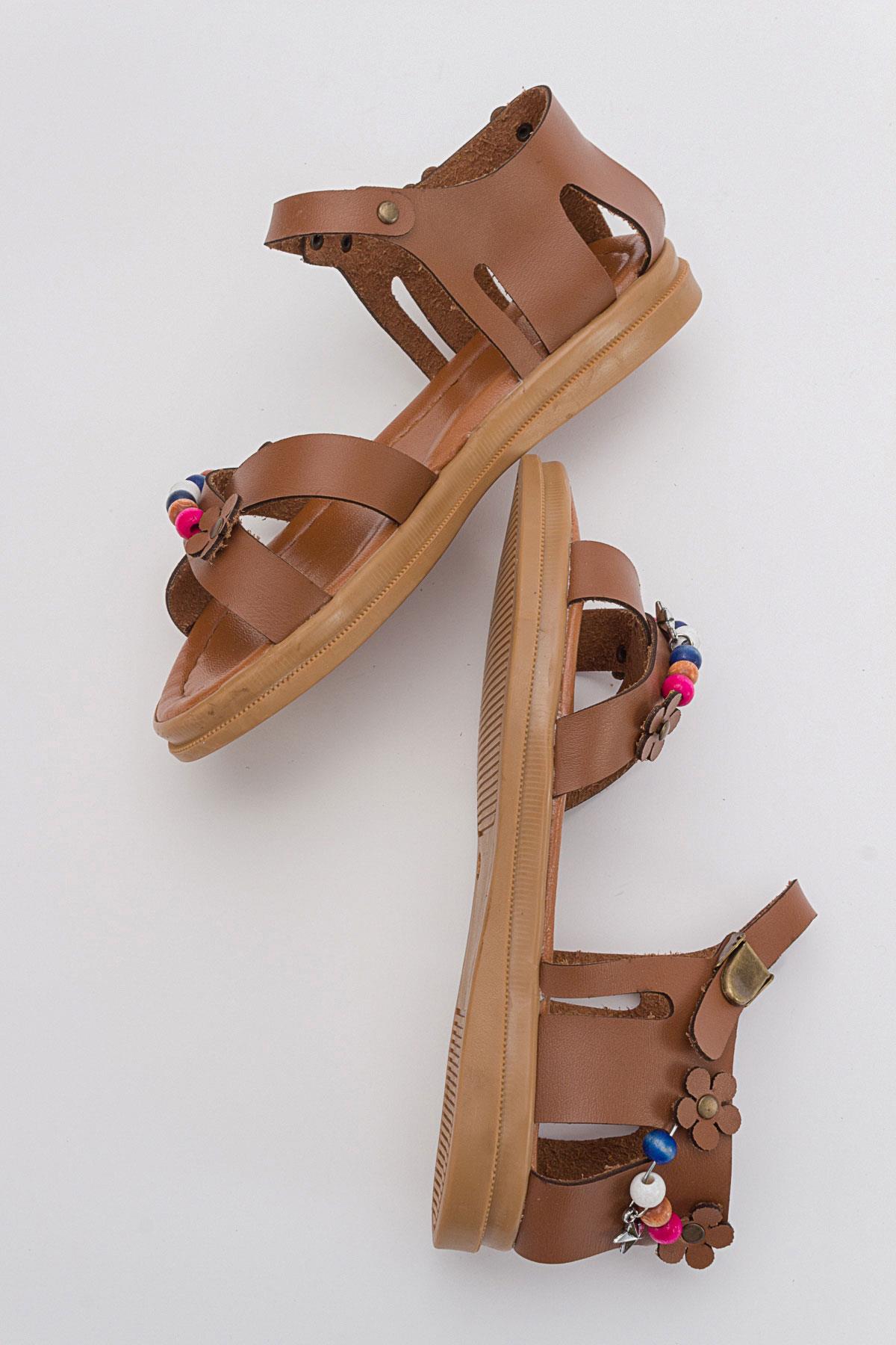 Boncuklu Çocuk Sandalet 31-35 TABA CİLT