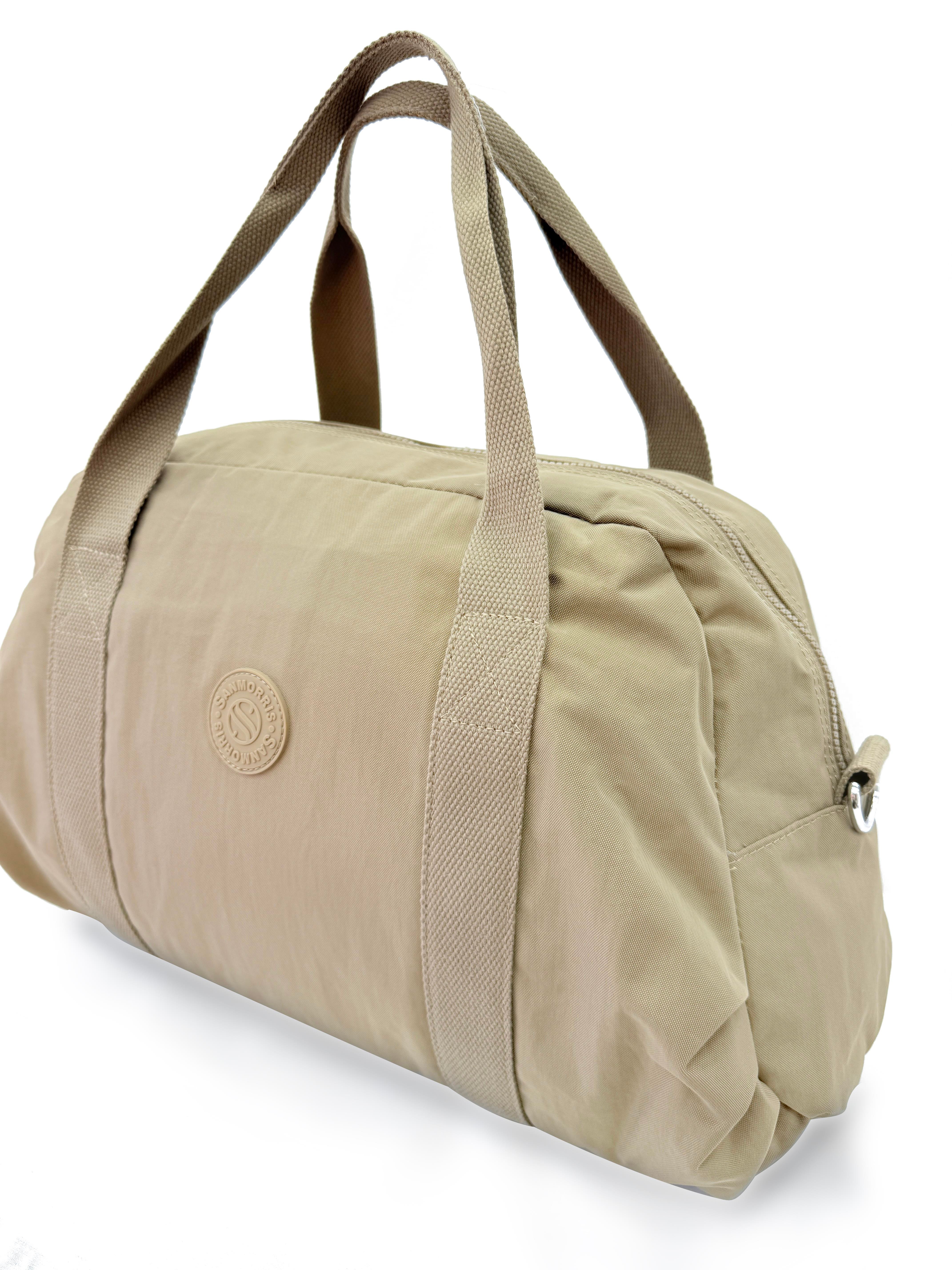 Büyük Boy Krinkıl Kumaş Ayakkabı Bölümlü Çapraz Askılı Laptop Bölmeli Spor Ve Seyahat Çantası NUDE