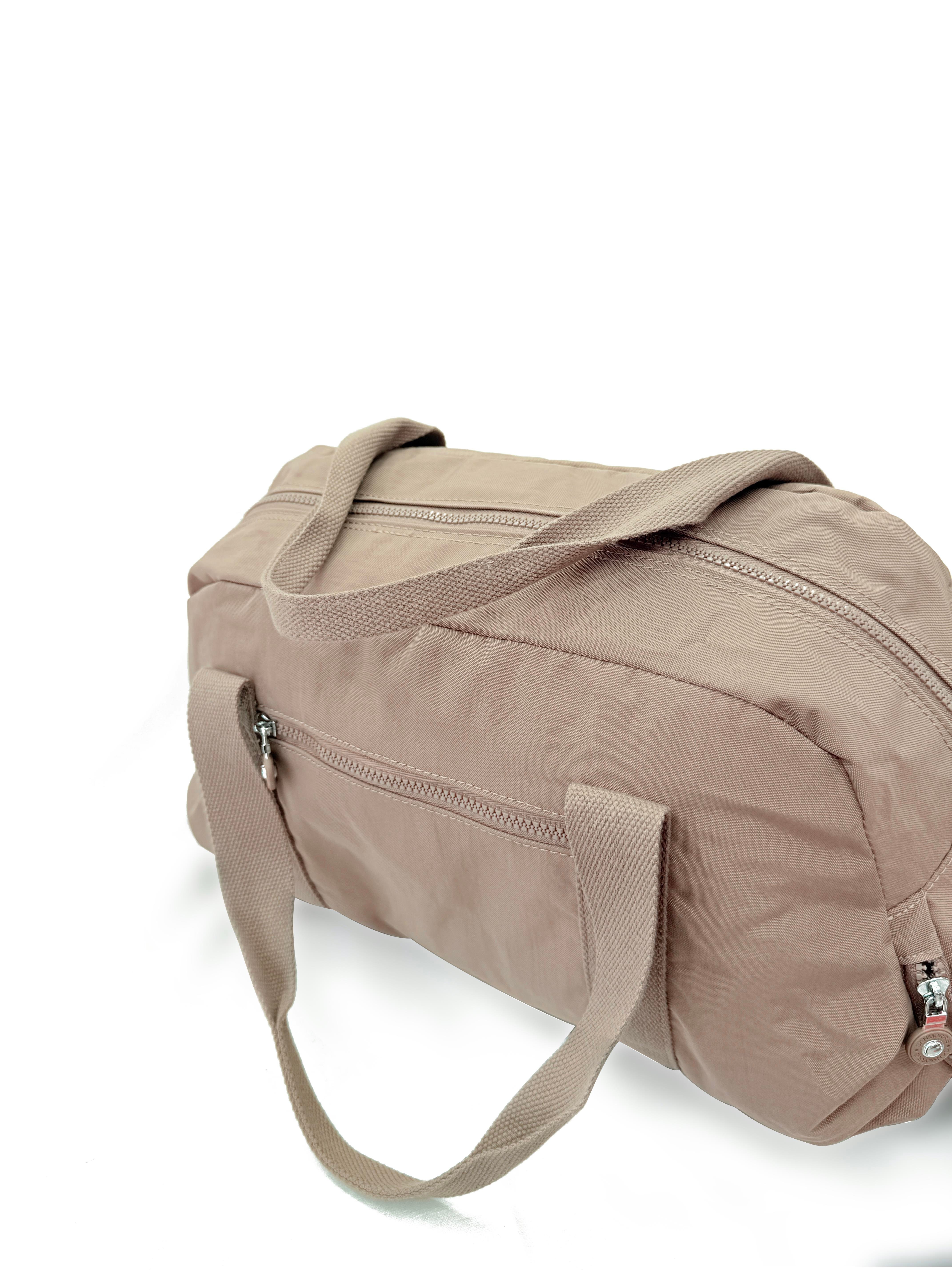 Büyük Boy Krinkıl Kumaş Ayakkabı Bölümlü Çapraz Askılı Laptop Bölmeli Spor Ve Seyahat Çantası NUDE