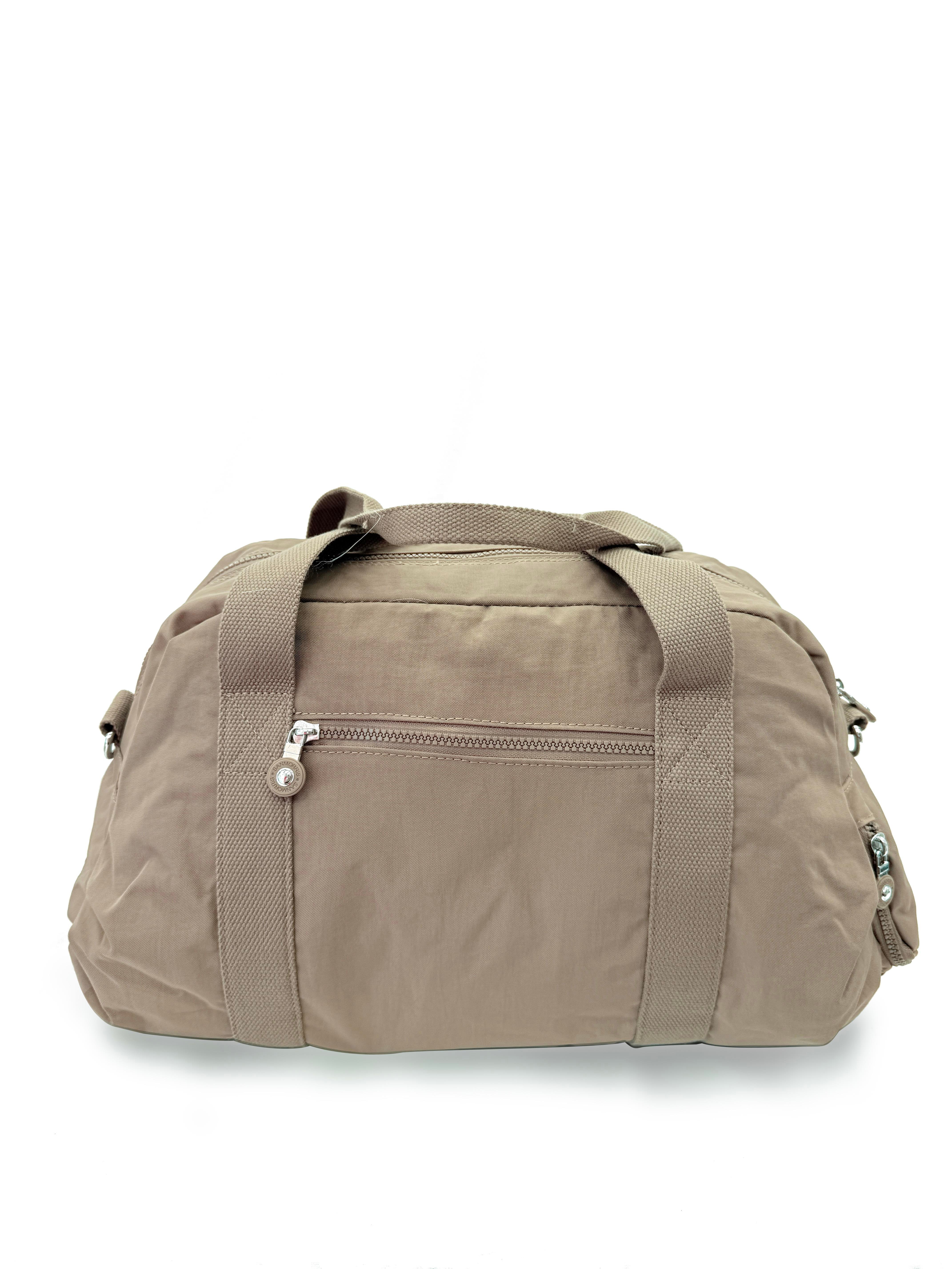 Büyük Boy Krinkıl Kumaş Ayakkabı Bölümlü Çapraz Askılı Laptop Bölmeli Spor Ve Seyahat Çantası NUDE