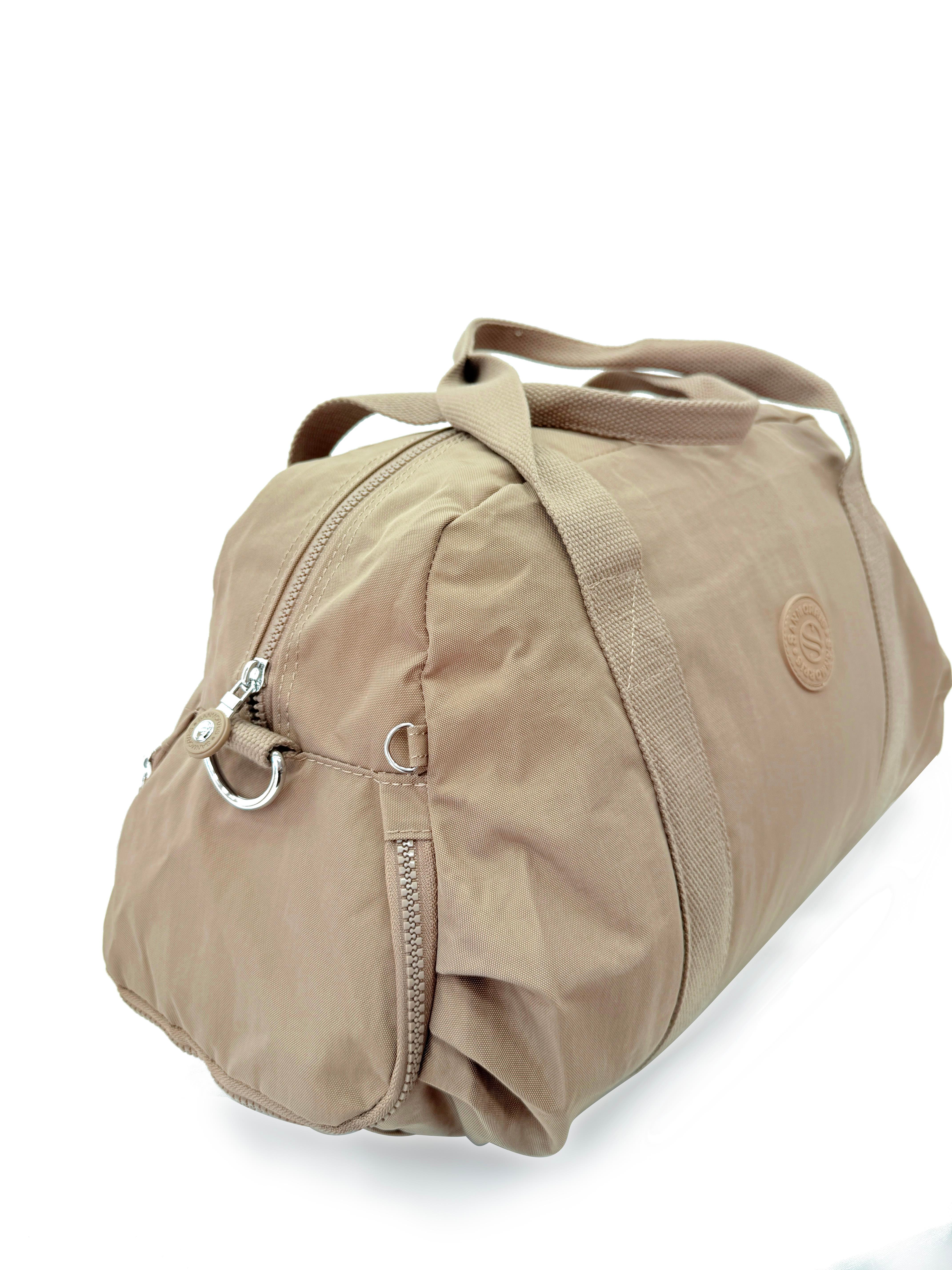 Büyük Boy Krinkıl Kumaş Ayakkabı Bölümlü Çapraz Askılı Laptop Bölmeli Spor Ve Seyahat Çantası NUDE