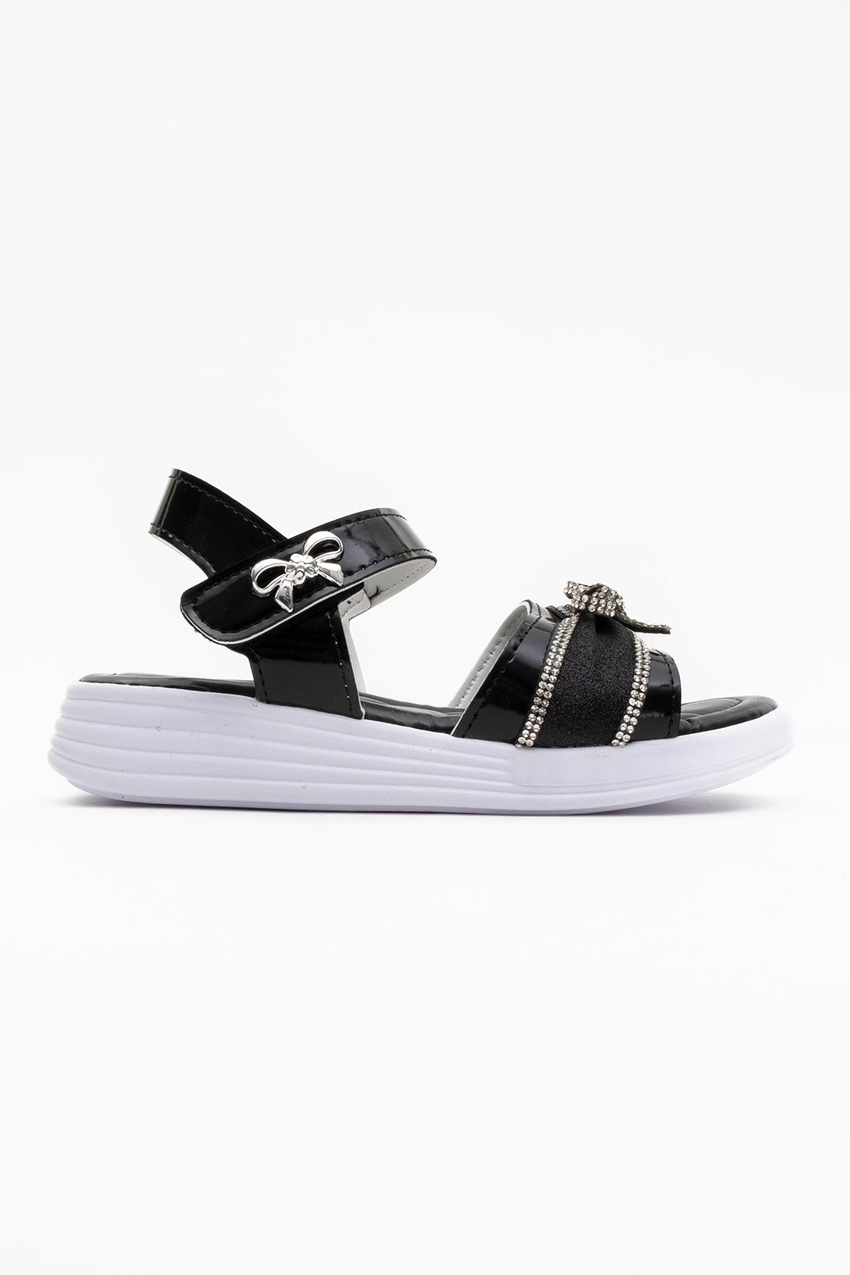 Çapraz Bantlı Çocuk Sandalet 26-30 SİYAH