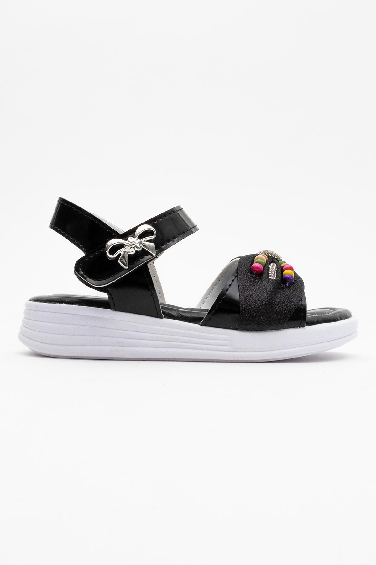 Çapraz Bantlı Çocuk Sandalet 26-30 SİYAH