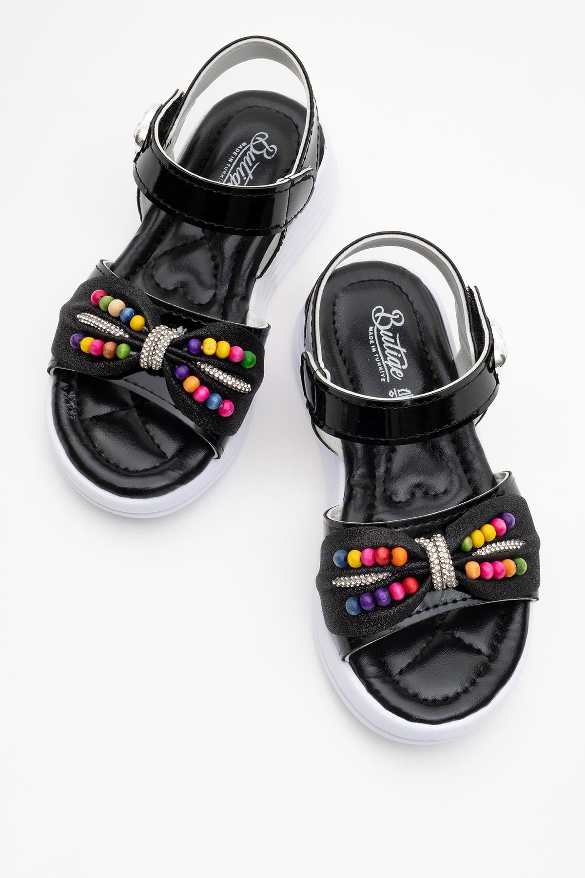 Çapraz Bantlı Çocuk Sandalet 26-30 SİYAH