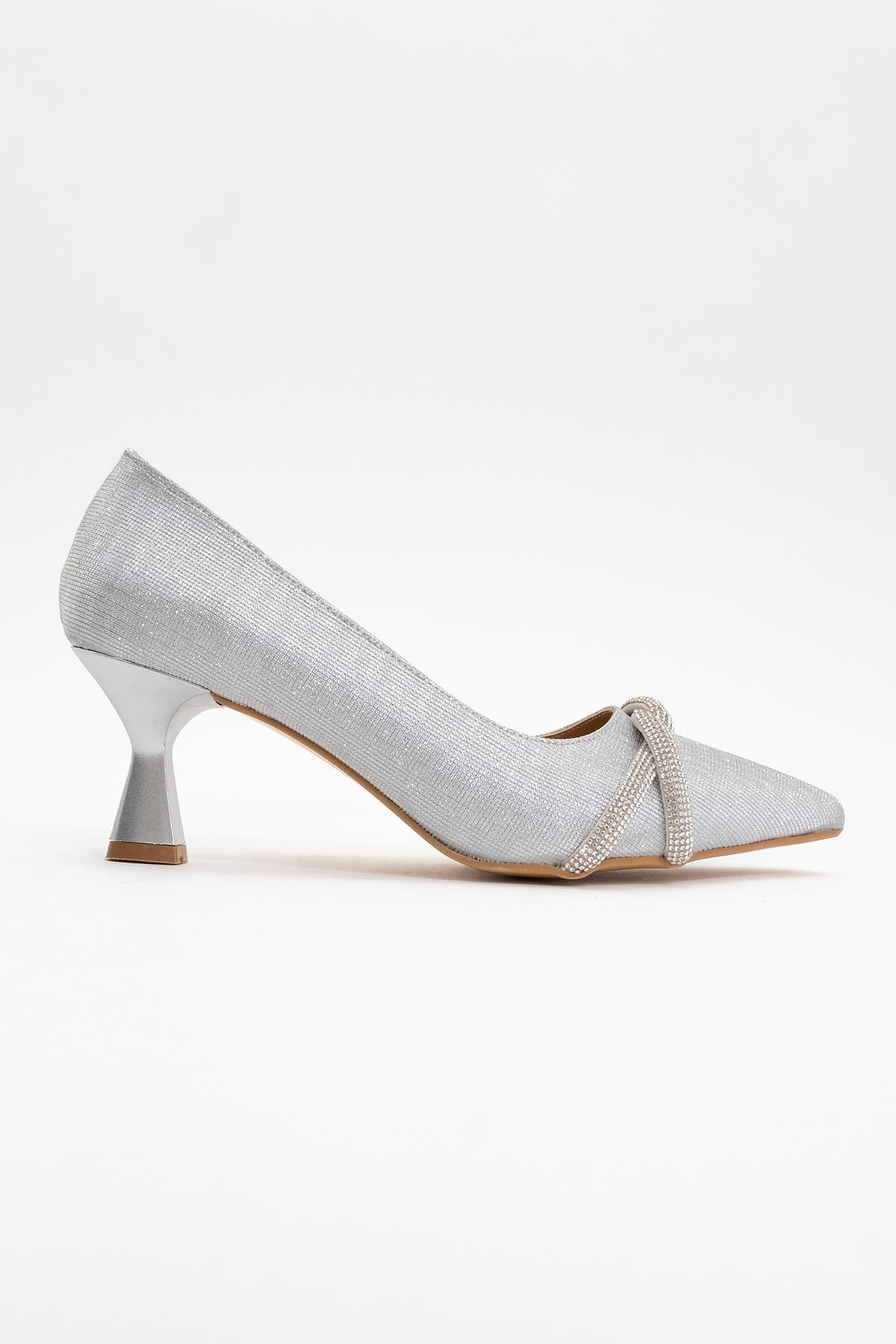 Çapraz Taşlı Kadın Stiletto Ayakkabı GÜMÜŞ SİM