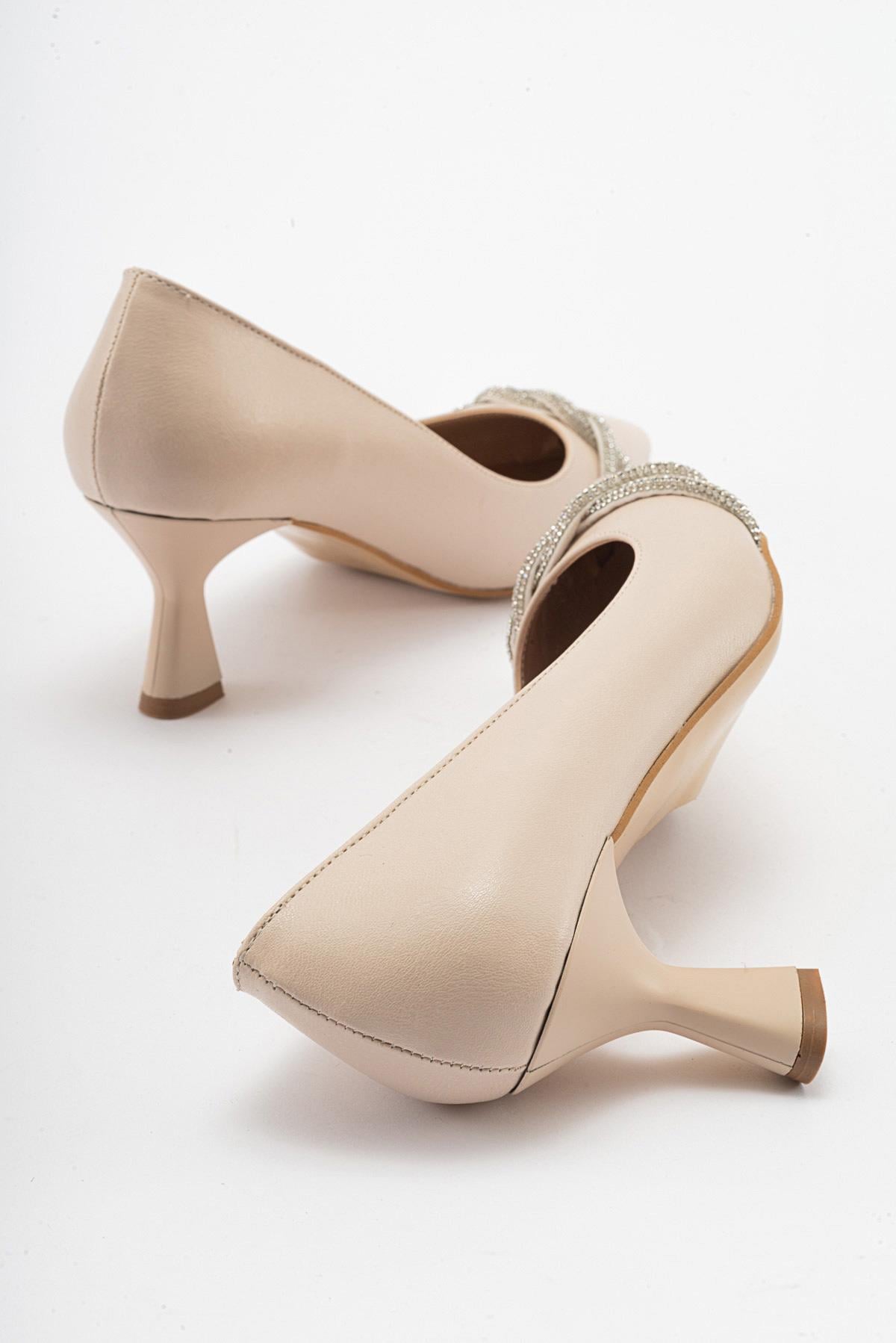 Çapraz Taşlı Kadın Stiletto Ayakkabı TEN CİLT GÜMÜŞ