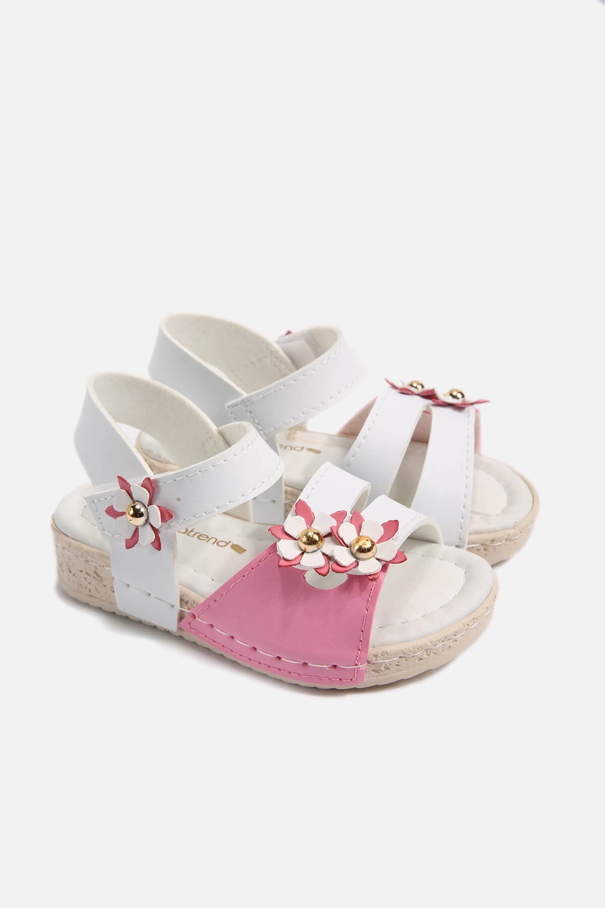 Çocuk Çiçekli Sandalet 23-25 BEYAZ PEMBE