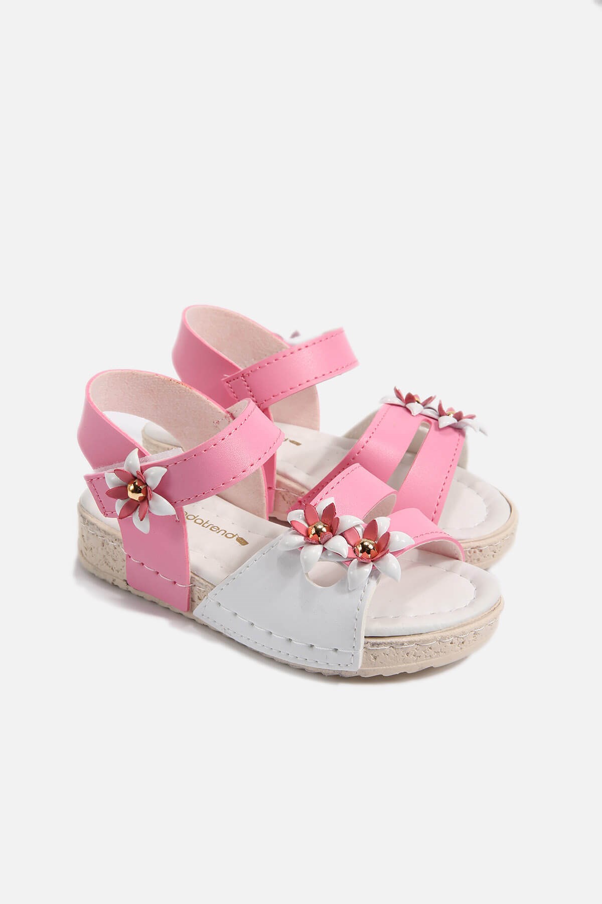 Çocuk Çiçekli Sandalet 26-29 BEYAZ PEMBE