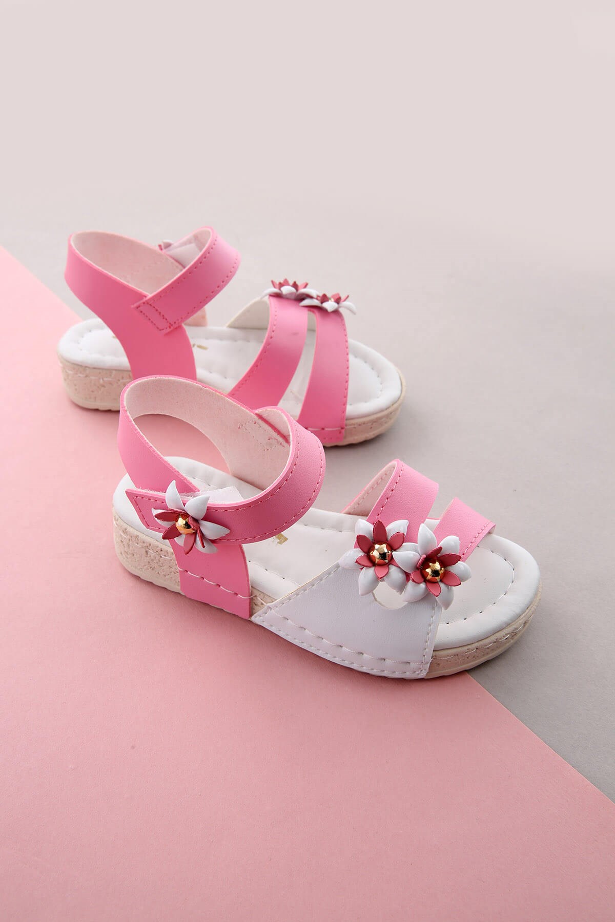 Çocuk Çiçekli Sandalet 26-29 BEYAZ PEMBE