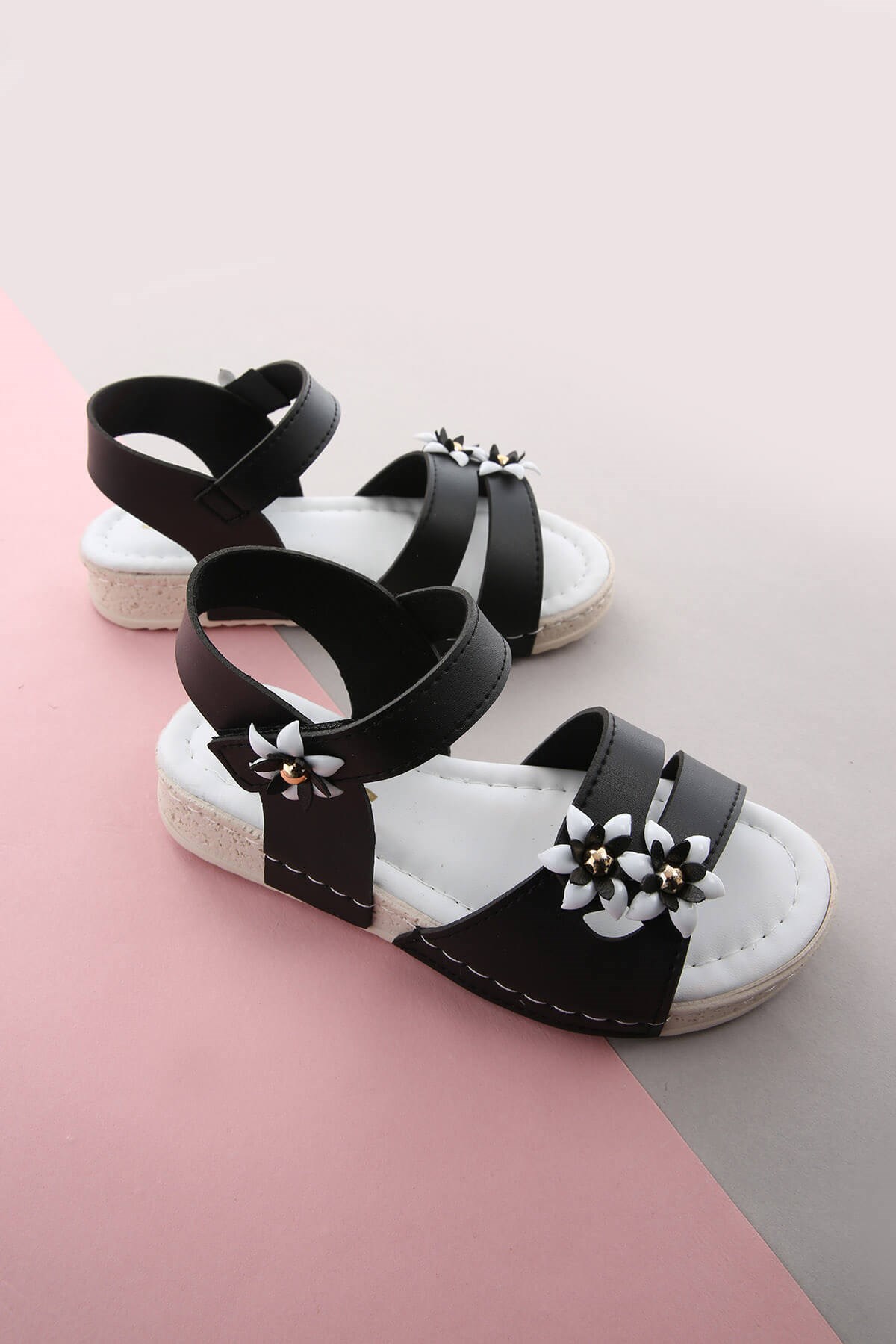 Çocuk Çiçekli Sandalet 30-35 SİYAH SİYAH