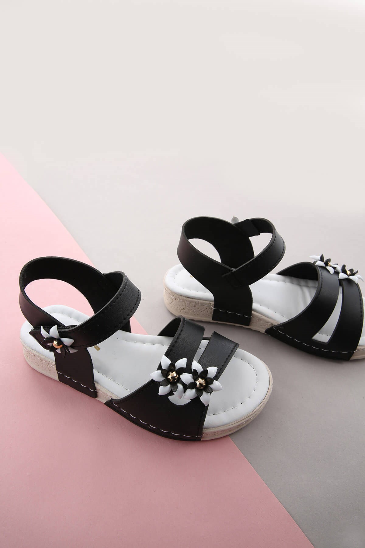 Çocuk Çiçekli Sandalet 30-35 SİYAH SİYAH