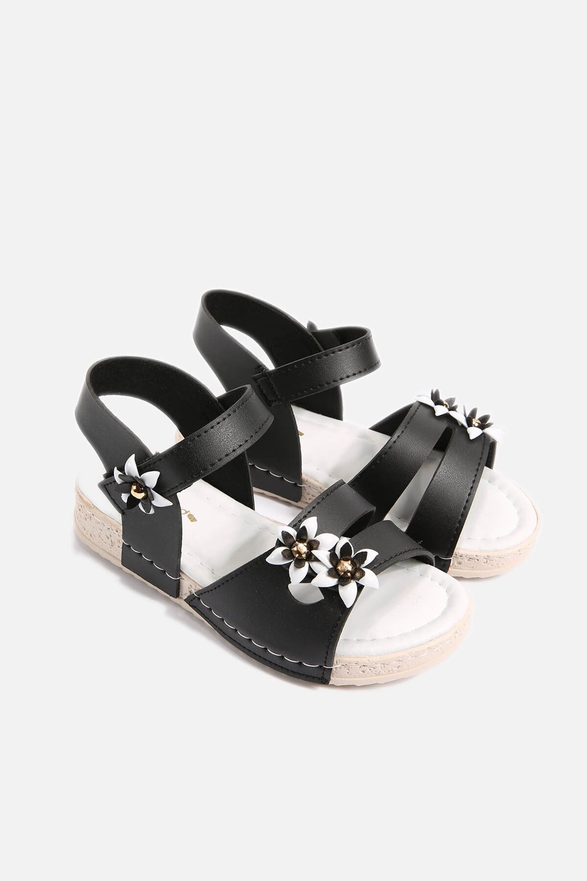 Çocuk Çiçekli Sandalet 30-35 SİYAH SİYAH