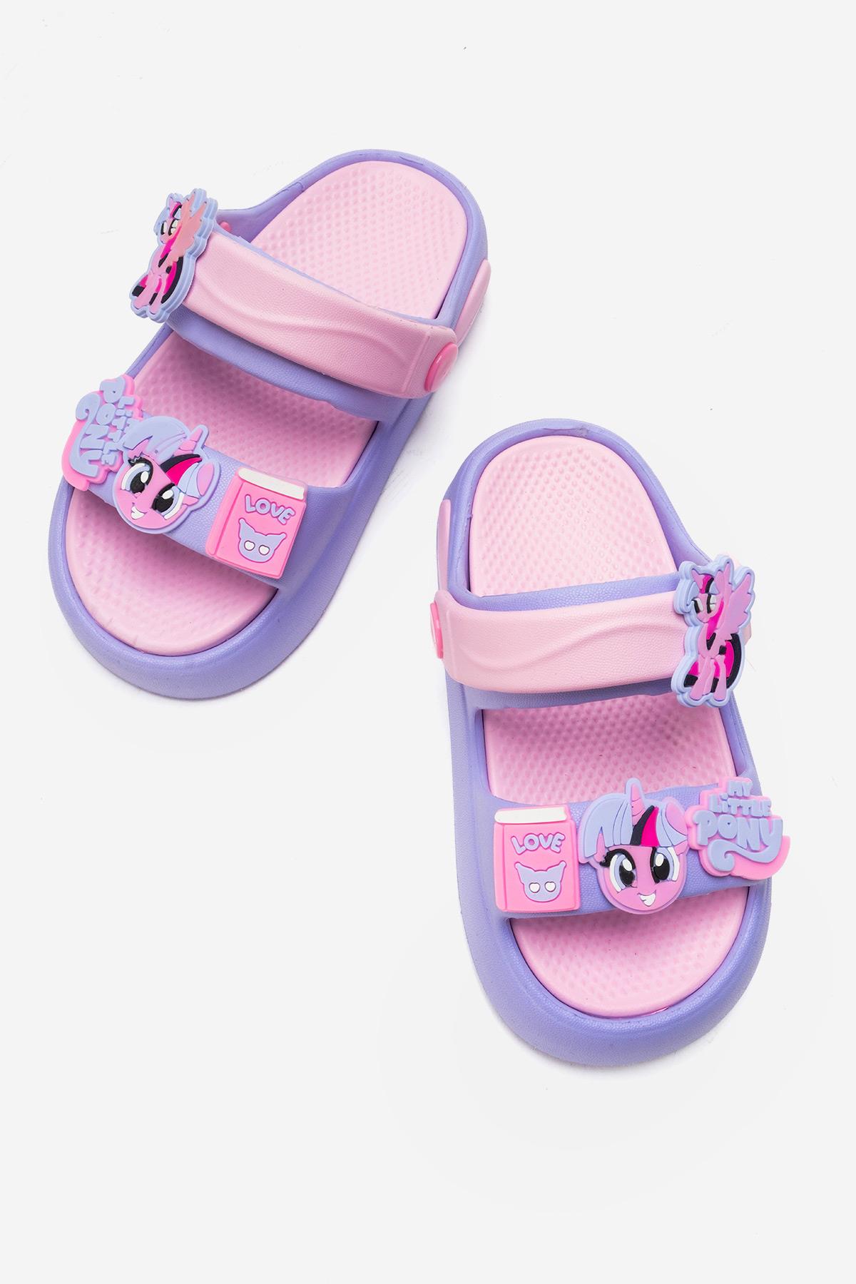 Çocuk Çift Biyeli Emojili Terlik LİLA PEMBE