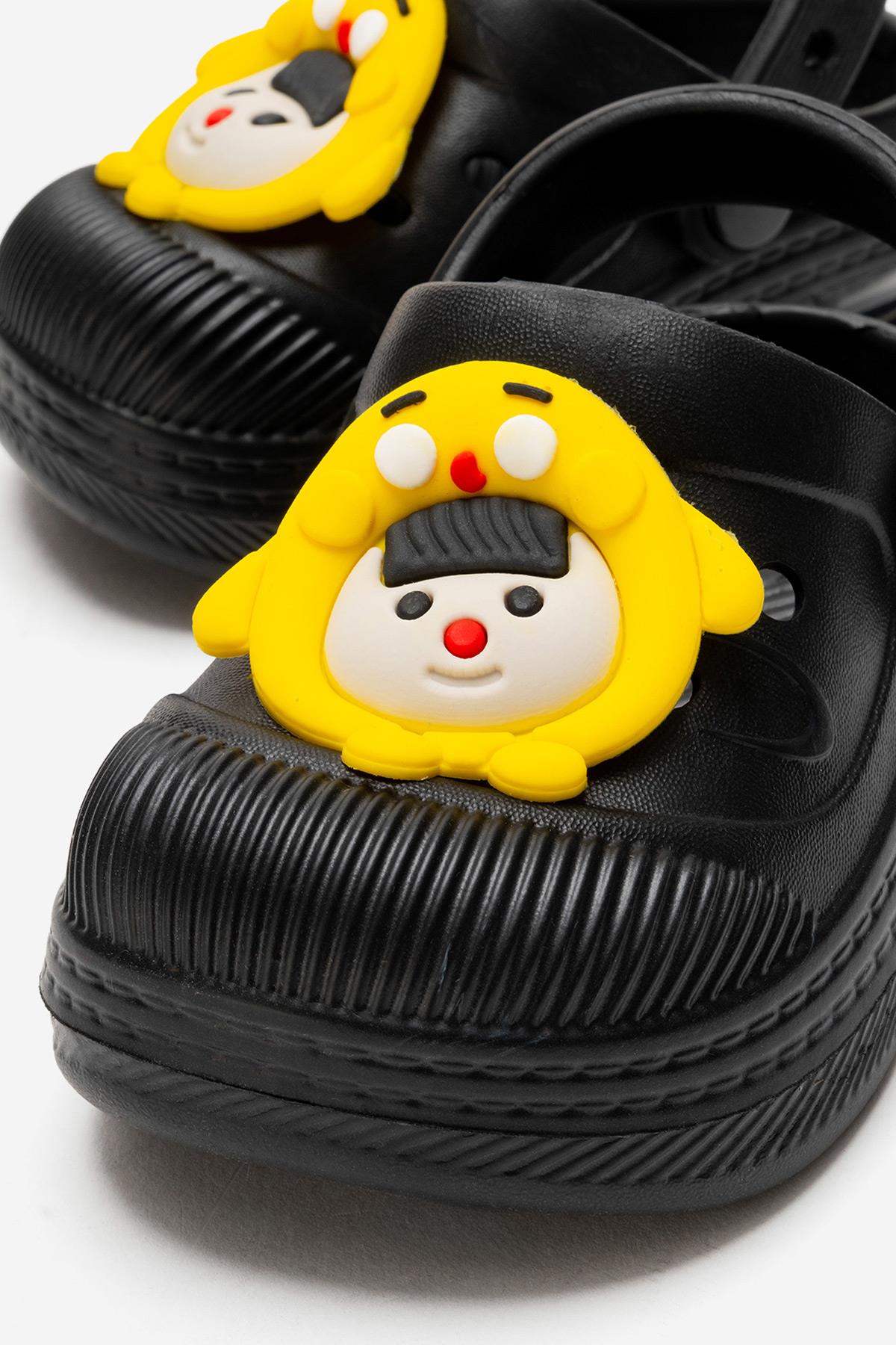 Çocuk Işıklı Emojili Sabo Terlik SİYAH