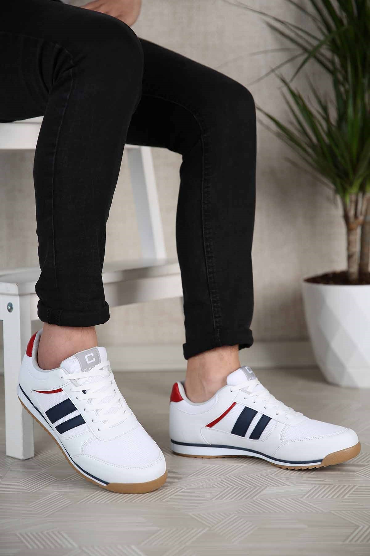 Erkek 2 Bantlı Anorak Spor Ayakkabı BEYAZ LACİ KIRMIZI