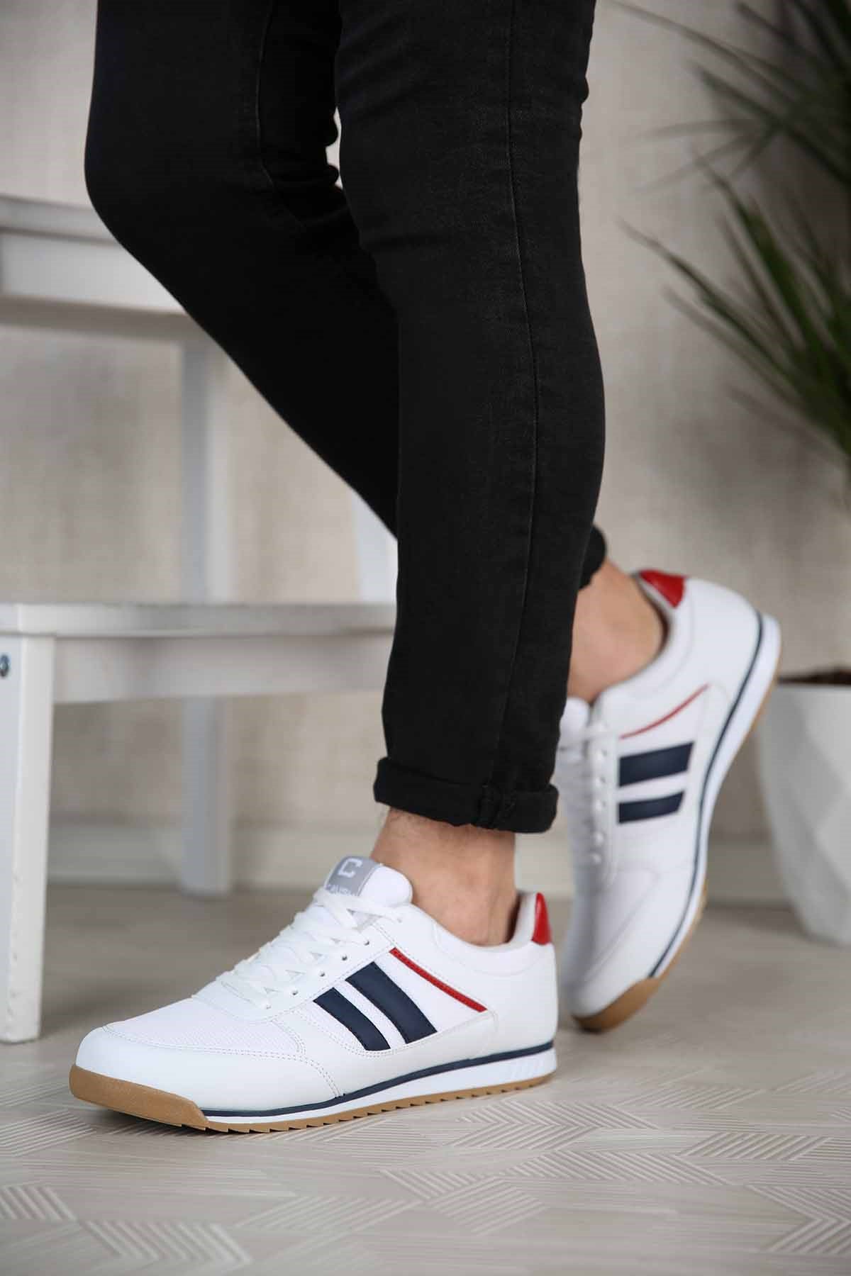 Erkek 2 Bantlı Anorak Spor Ayakkabı BEYAZ LACİ KIRMIZI