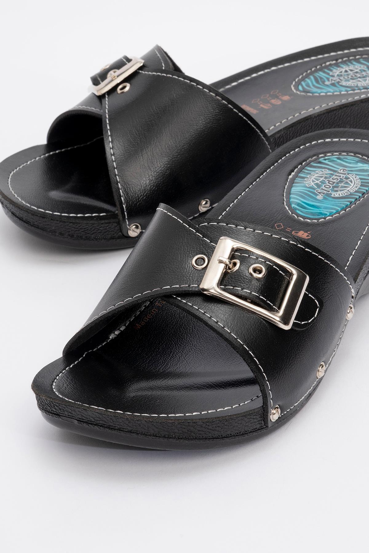 Erkek 2 Toka Kemerli Terlik SİYAH