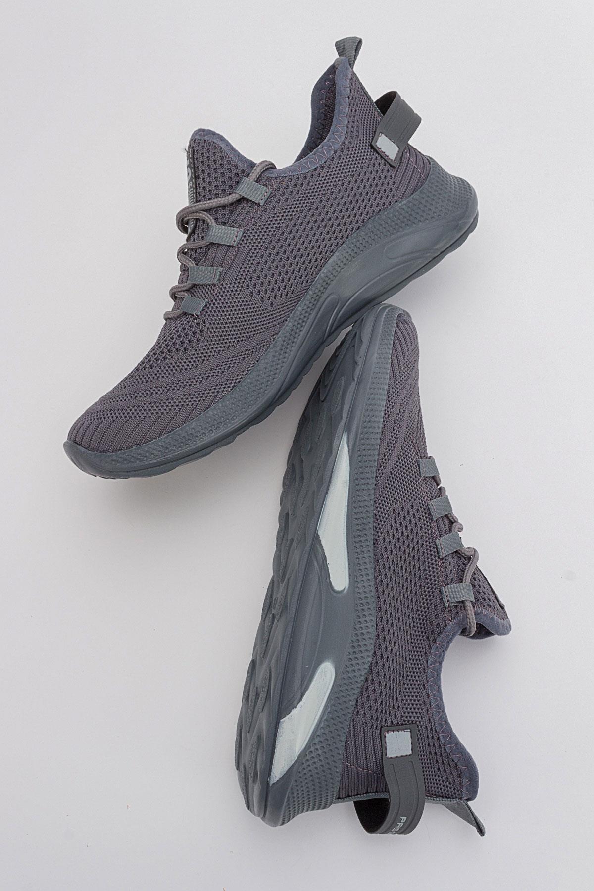 Erkek Bağcıklı Triko Spor Ayakkabı FÜME FÜME