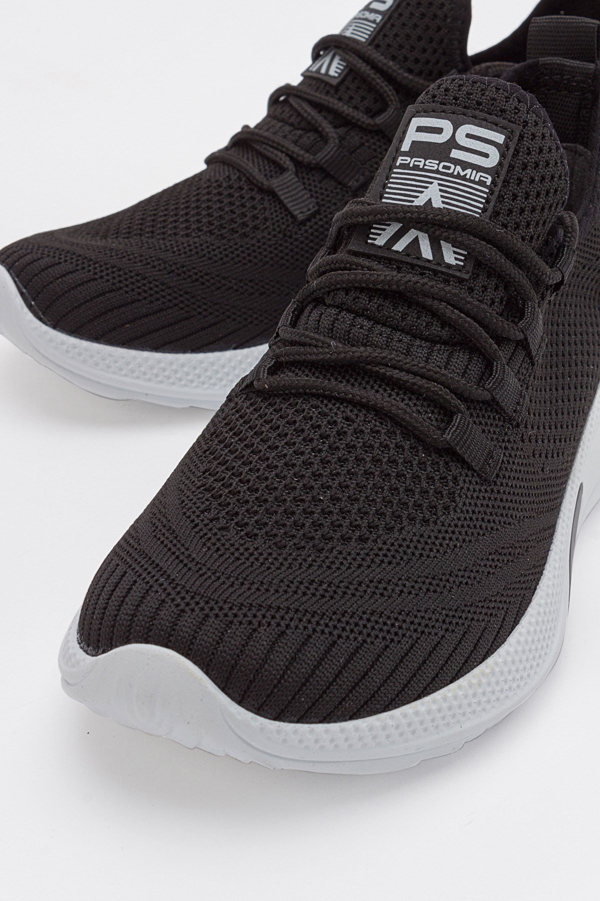 Erkek Bağcıklı Triko Spor Ayakkabı SİYAH BEYAZ