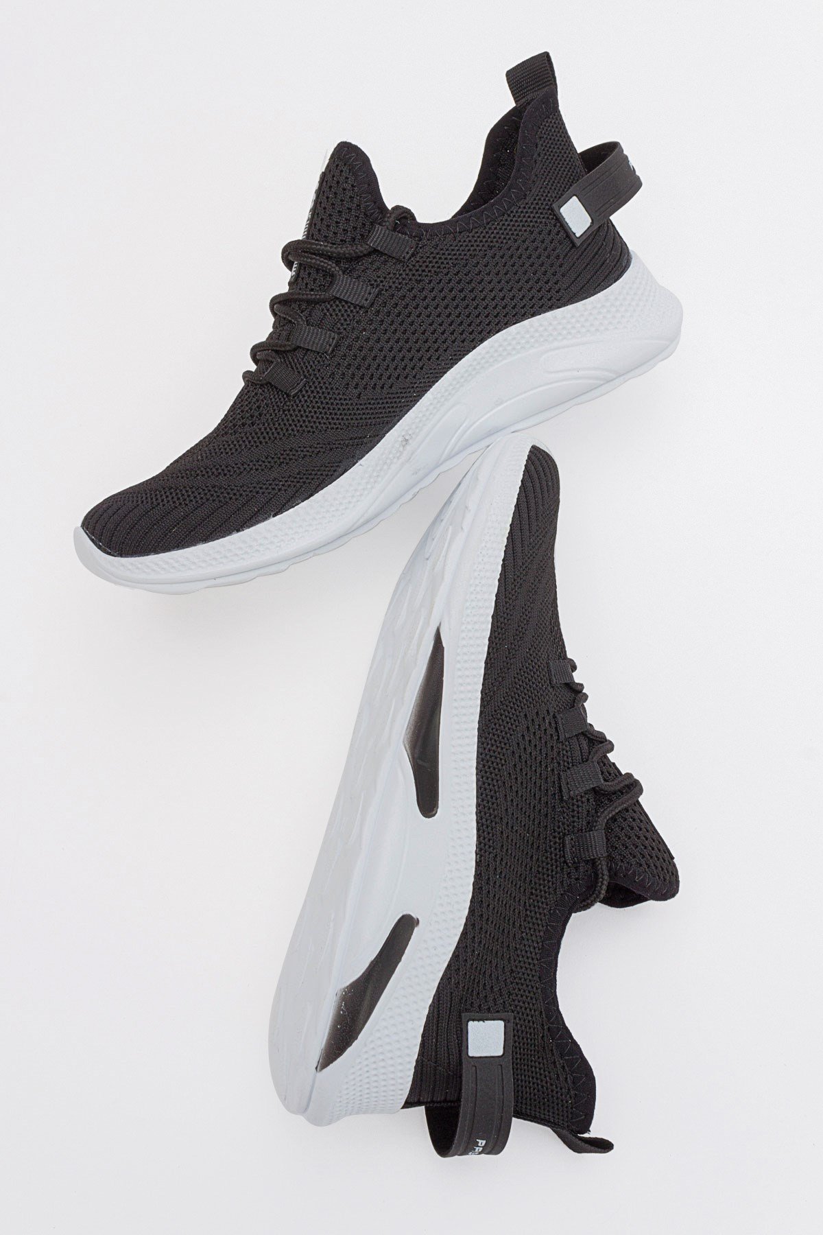 Erkek Bağcıklı Triko Spor Ayakkabı SİYAH BEYAZ