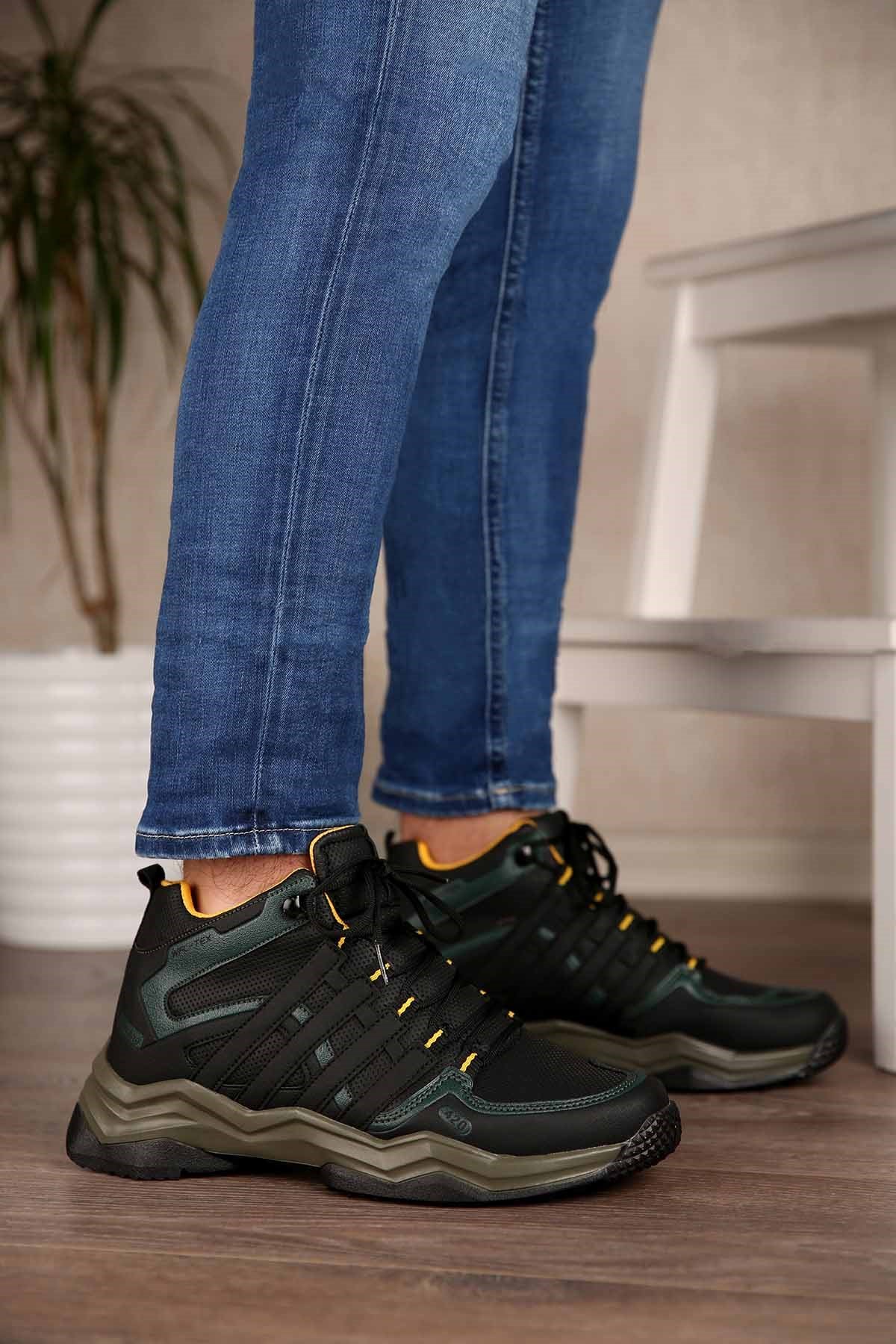 Erkek Outdoor Spor Bot SİYAH HAKİ SARI