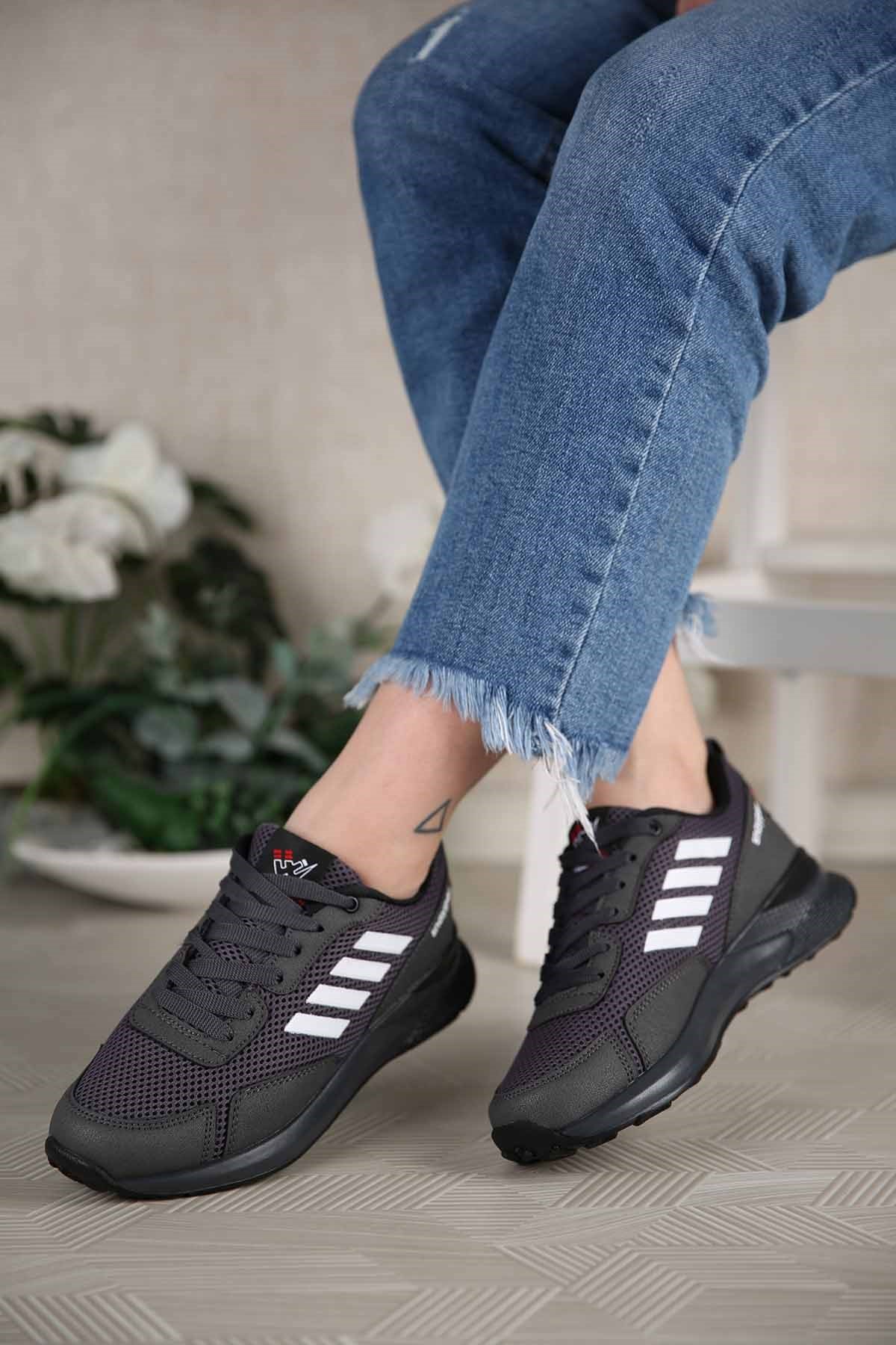 Kadın 4 Bantlı Anorak Spor Ayakkabı FÜME BEYAZ