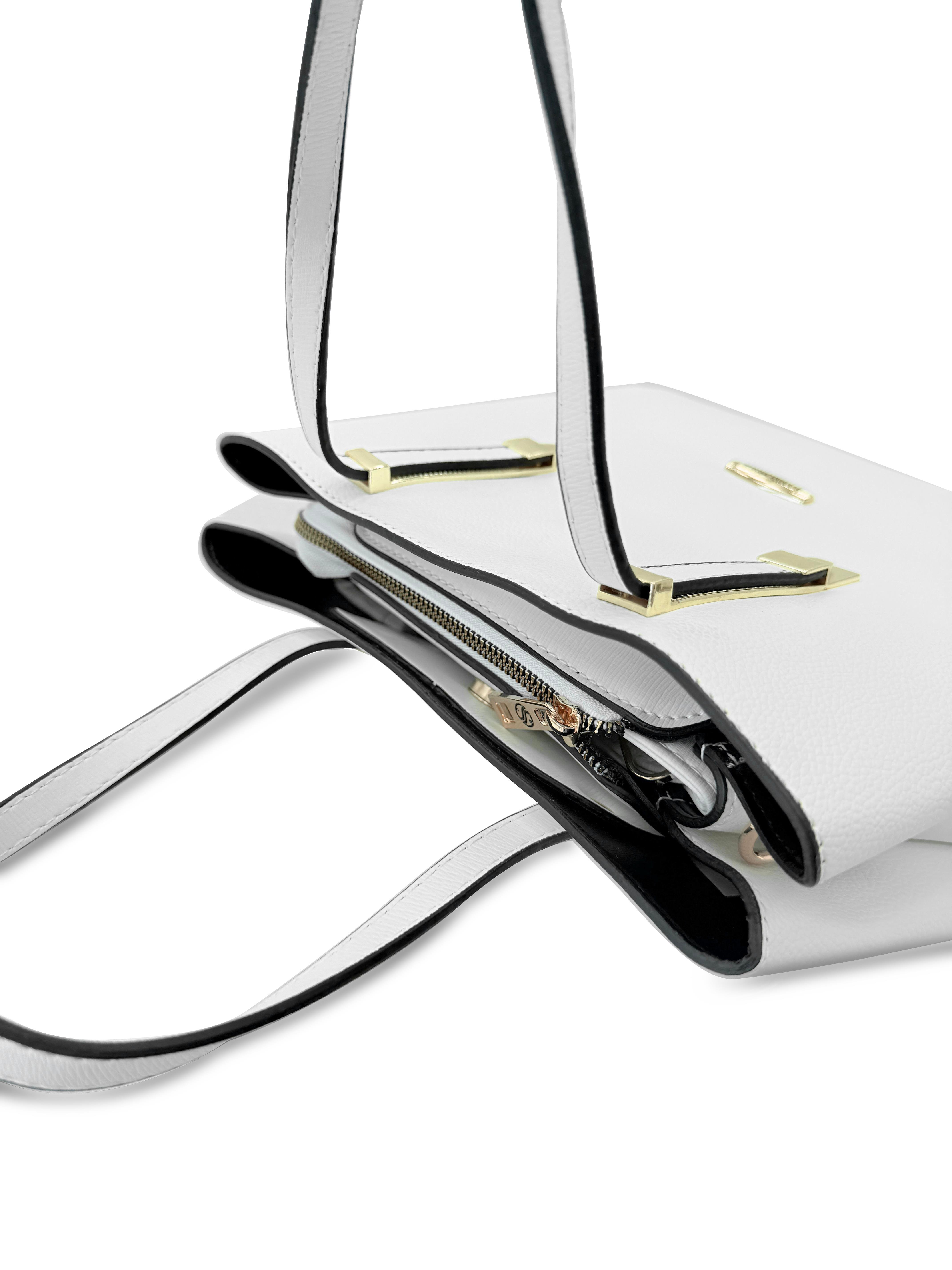 Kadın 4 Bölmeli Gold Aksesuarlı Sade Şık Omuz Ve El Çantası BEYAZ