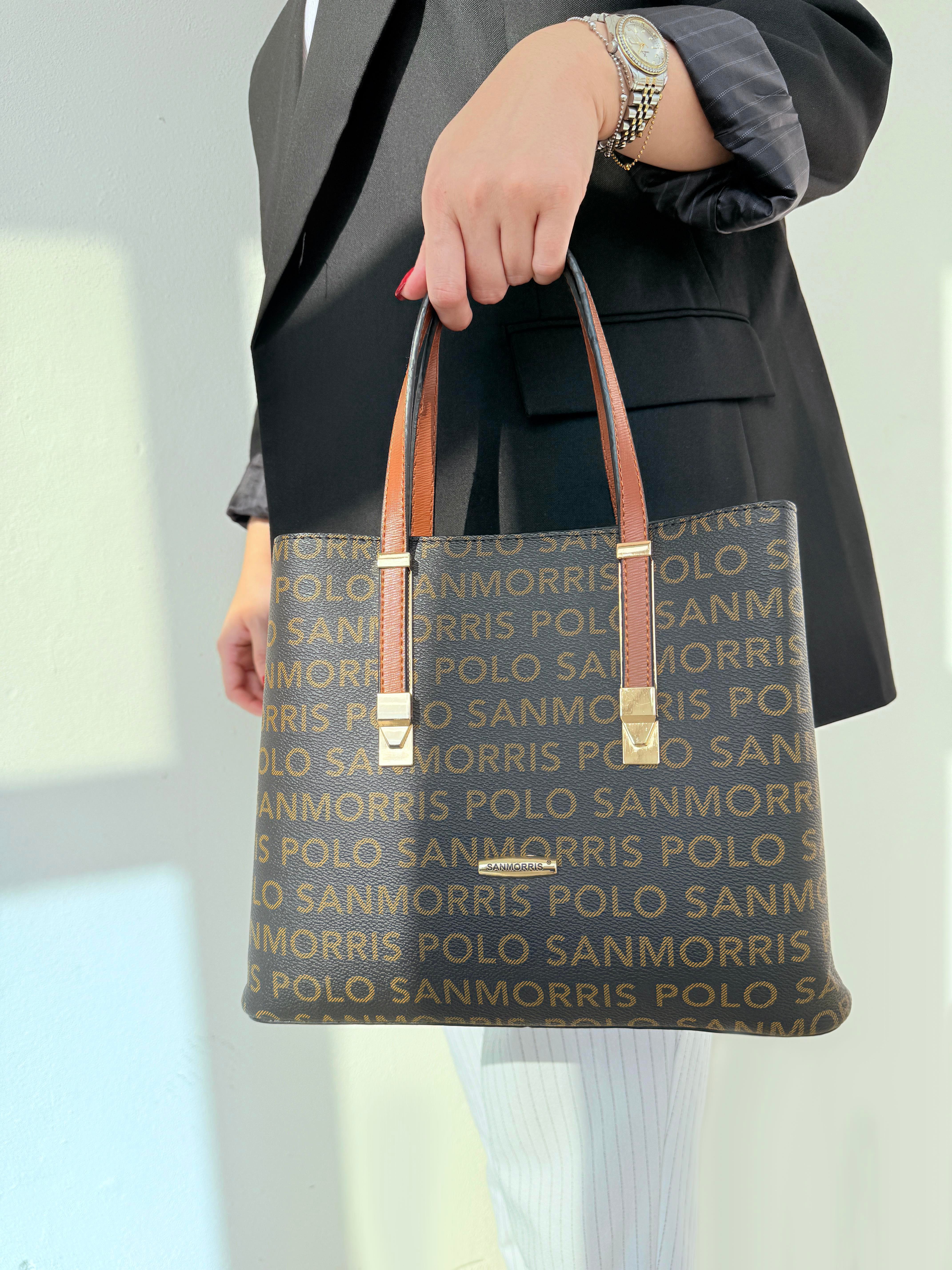 Kadın 4 Bölmeli Gold Aksesuarlı Sade Şık Omuz Ve El Çantası KAHVE YAZILI