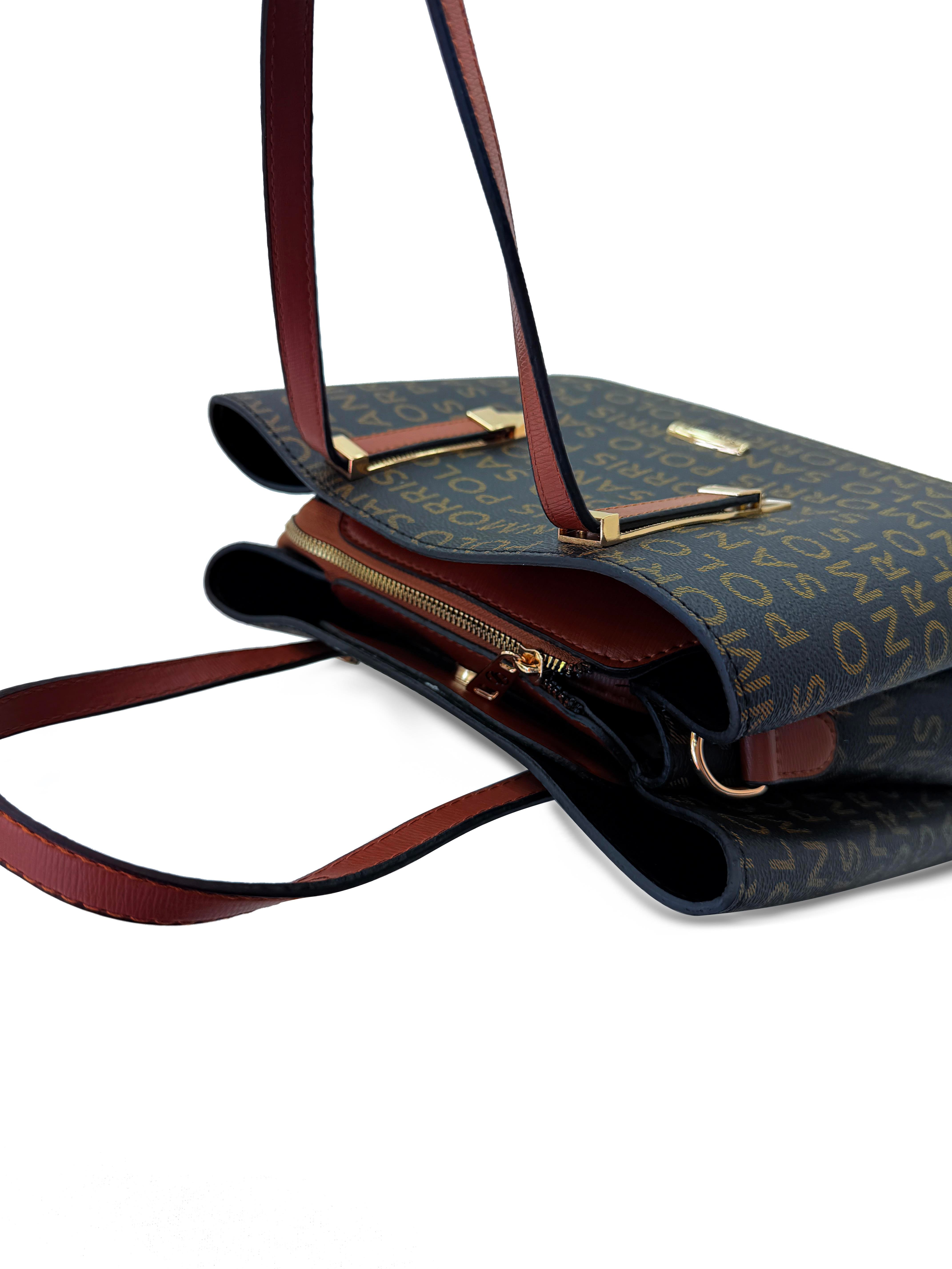 Kadın 4 Bölmeli Gold Aksesuarlı Sade Şık Omuz Ve El Çantası KAHVE YAZILI