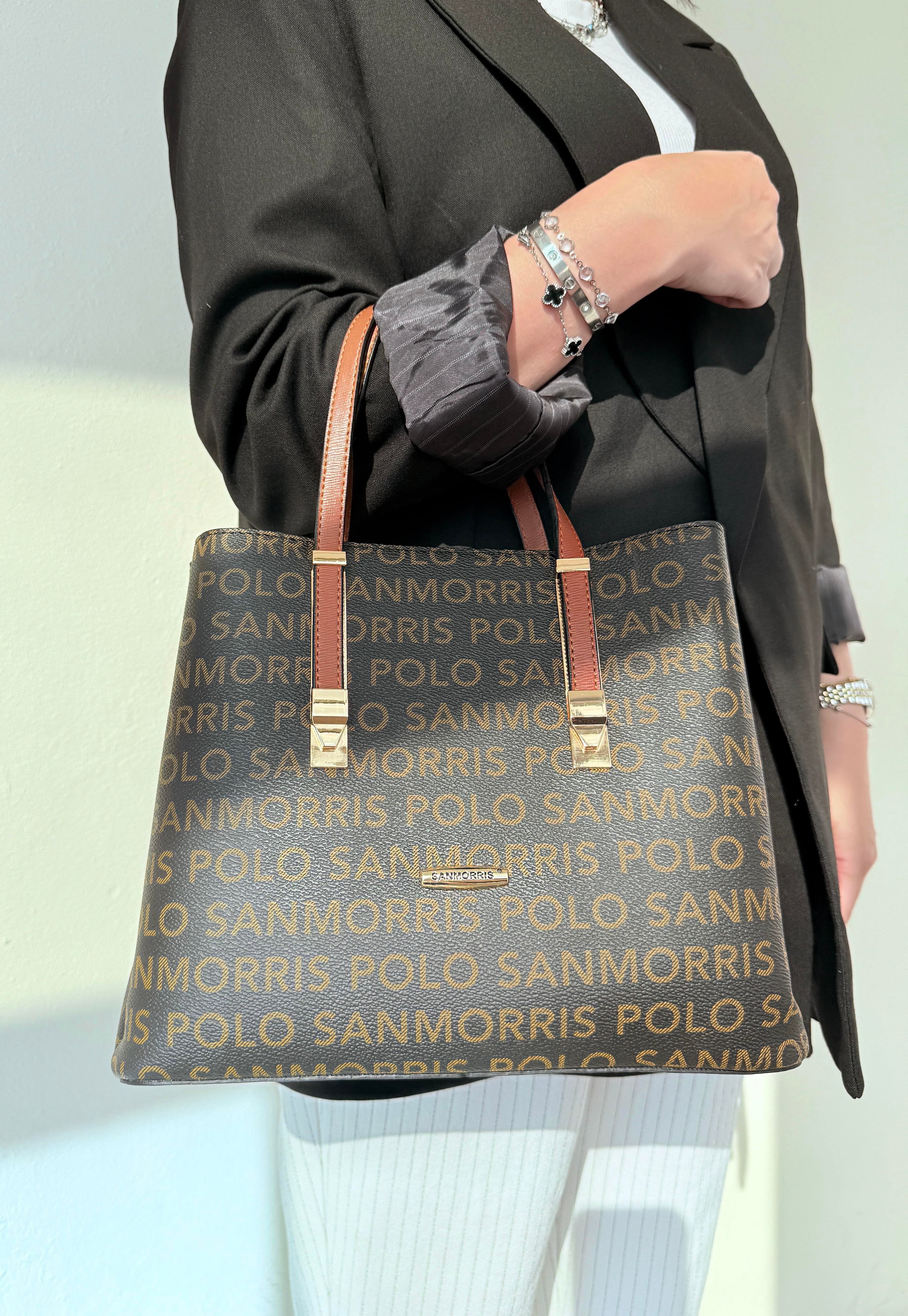 Kadın 4 Bölmeli Gold Aksesuarlı Sade Şık Omuz Ve El Çantası KAHVE YAZILI