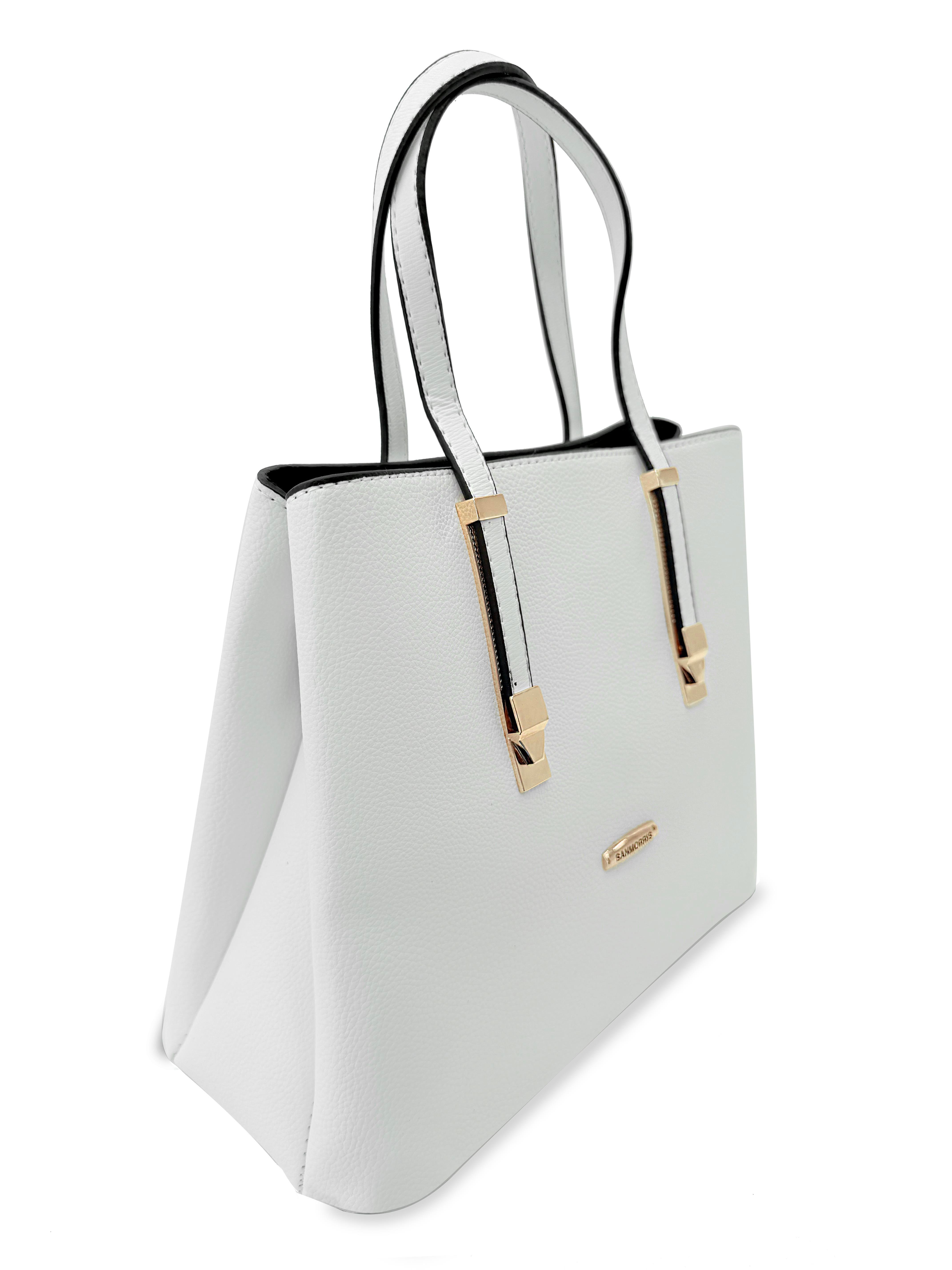 Kadın 4 Bölmeli Gold Aksesuarlı Sade Şık Omuz Ve El Çantası BEYAZ