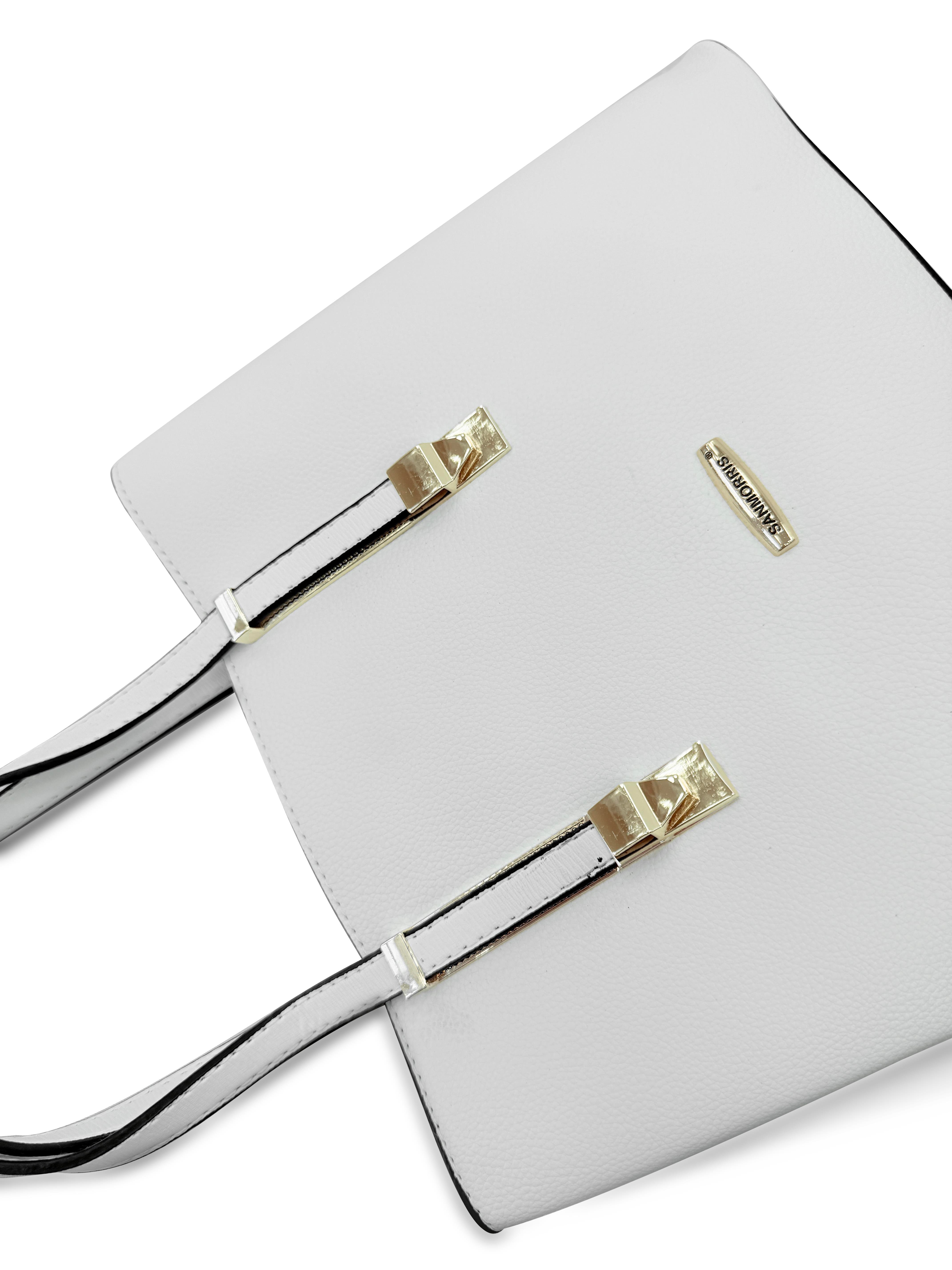 Kadın 4 Bölmeli Gold Aksesuarlı Sade Şık Omuz Ve El Çantası BEYAZ