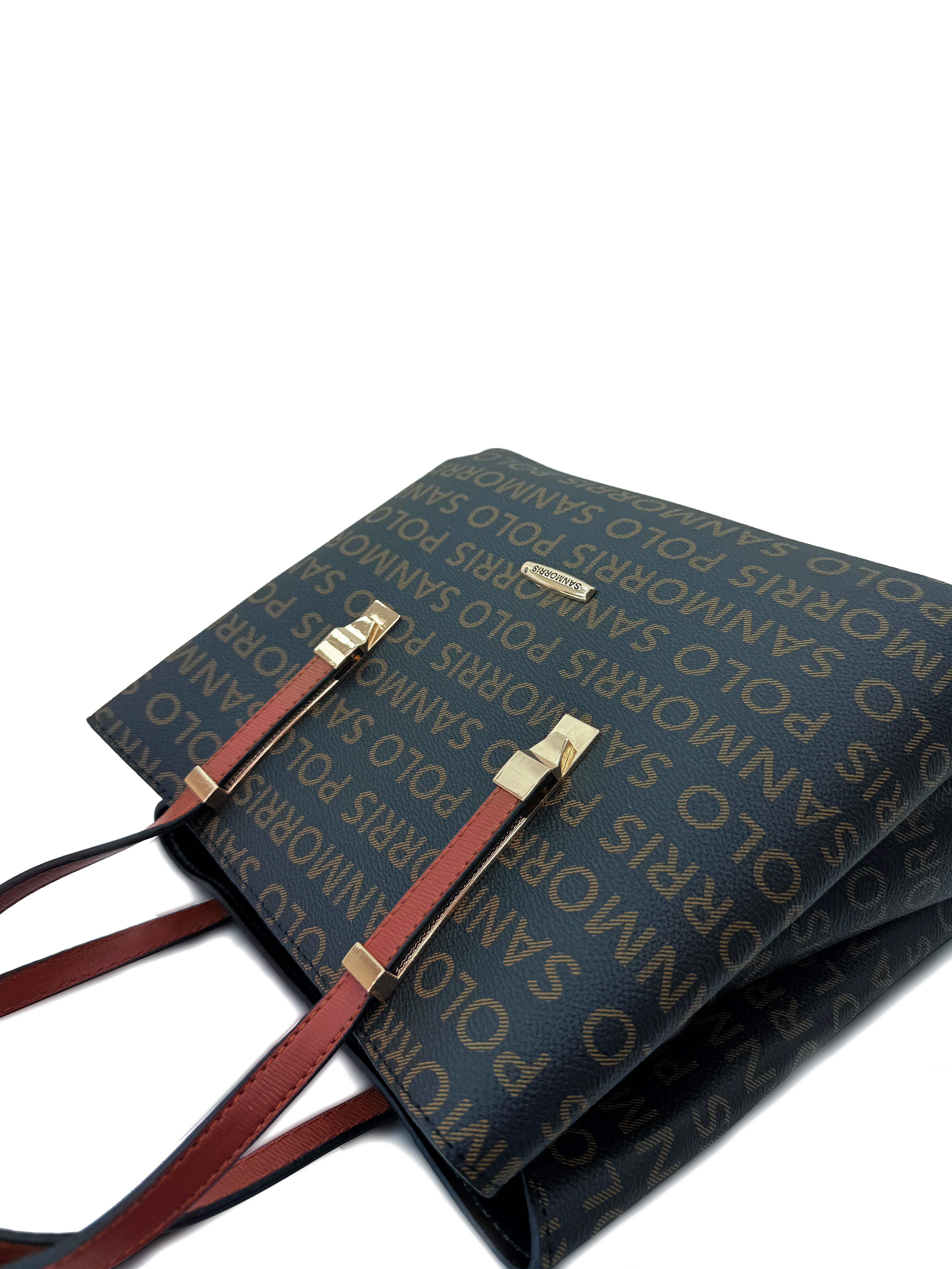 Kadın 4 Bölmeli Gold Aksesuarlı Sade Şık Omuz Ve El Çantası KAHVE YAZILI